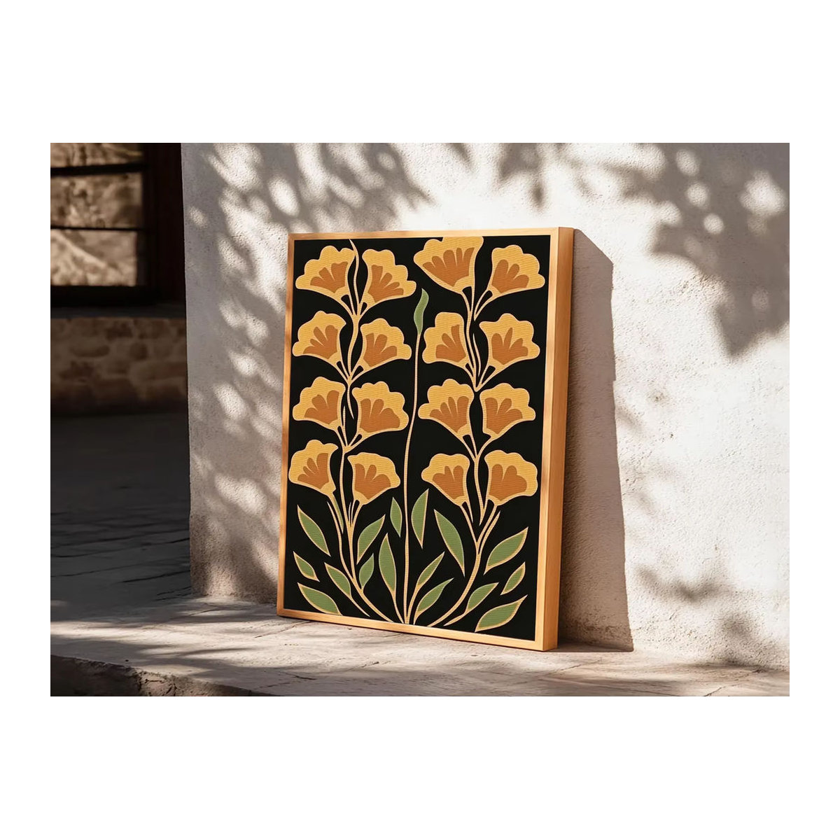 SHENCHEN Abstrakte Blumen Wanddekoration als Leinwanddruck im Boho-Stil, gelb und mehrfarbig, florale Kunst im Hochformat - Bild 2