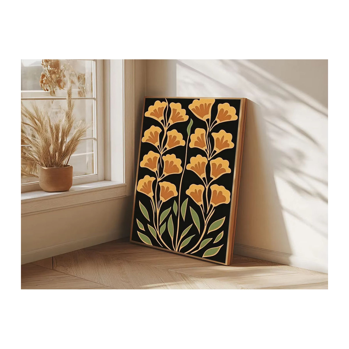 SHENCHEN Abstrakte Blumen Wanddekoration als Leinwanddruck im Boho-Stil, gelb und mehrfarbig, florale Kunst im Hochformat - Bild 3
