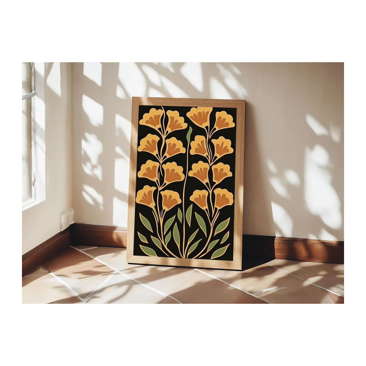 SHENCHEN Abstrakte Blumen Wanddekoration als Leinwanddruck im Boho-Stil, gelb und mehrfarbig, florale Kunst im Hochformat - Bild 5
