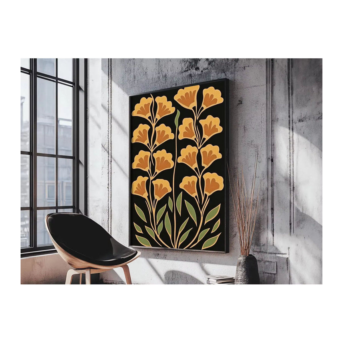 SHENCHEN Abstrakte Blumen Wanddekoration als Leinwanddruck im Boho-Stil, gelb und mehrfarbig, florale Kunst im Hochformat - Bild 6