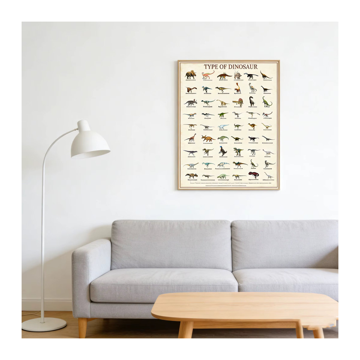 SHENCHEN Dinosaurier-Kompendium Wandkunst in Beige im Vintage-Stil als illustrierte Tabelle aus Holz und Papier - Bild 5