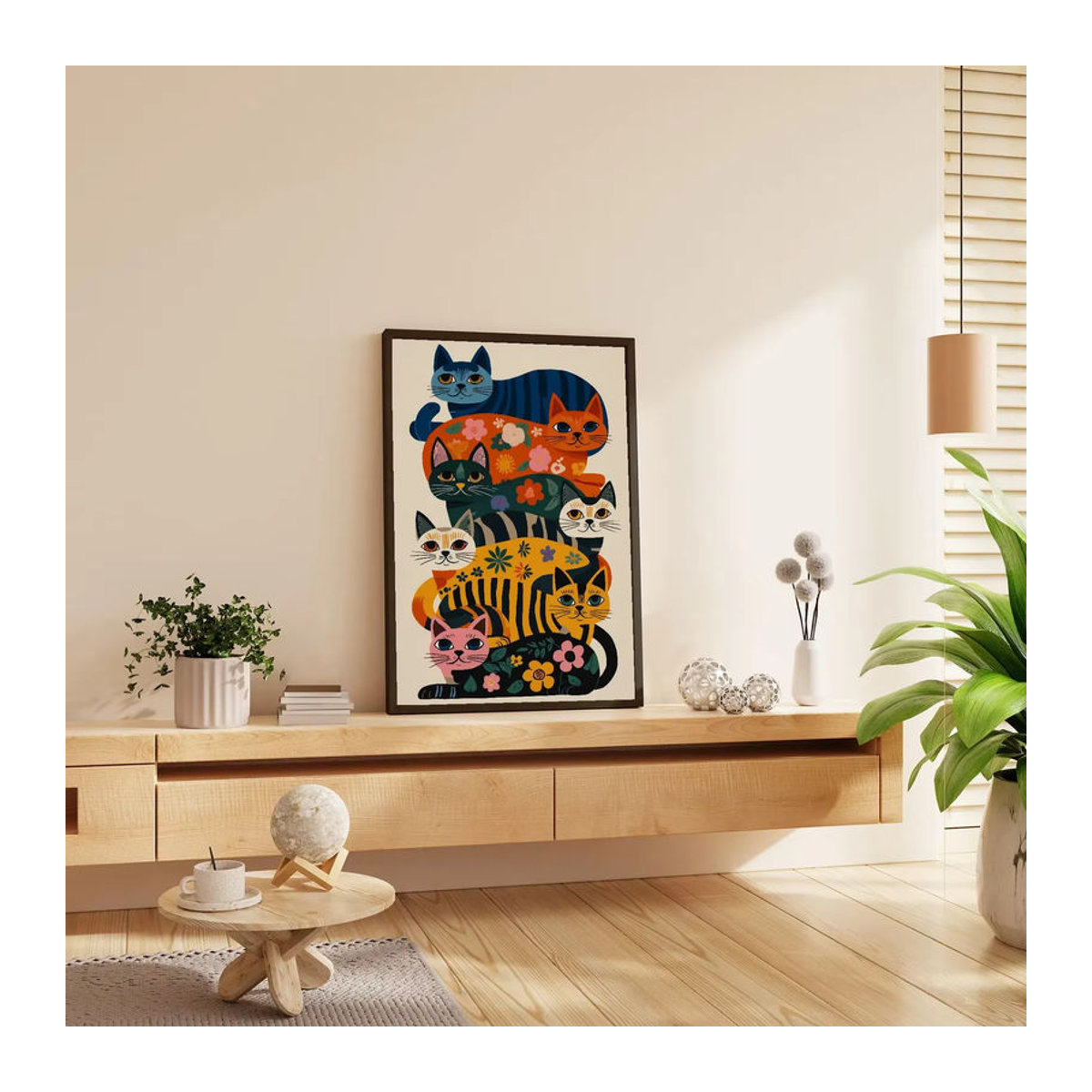 SHENCHEN Katzen-Wanddekoration mit floralem Design in Mehrfarbig, Bohemian Stil, Rechteckiges Holzposter im Hochformat - Bild 2