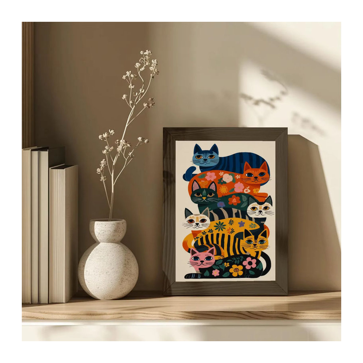 SHENCHEN Katzen-Wanddekoration mit floralem Design in Mehrfarbig, Bohemian Stil, Rechteckiges Holzposter im Hochformat - Bild 3