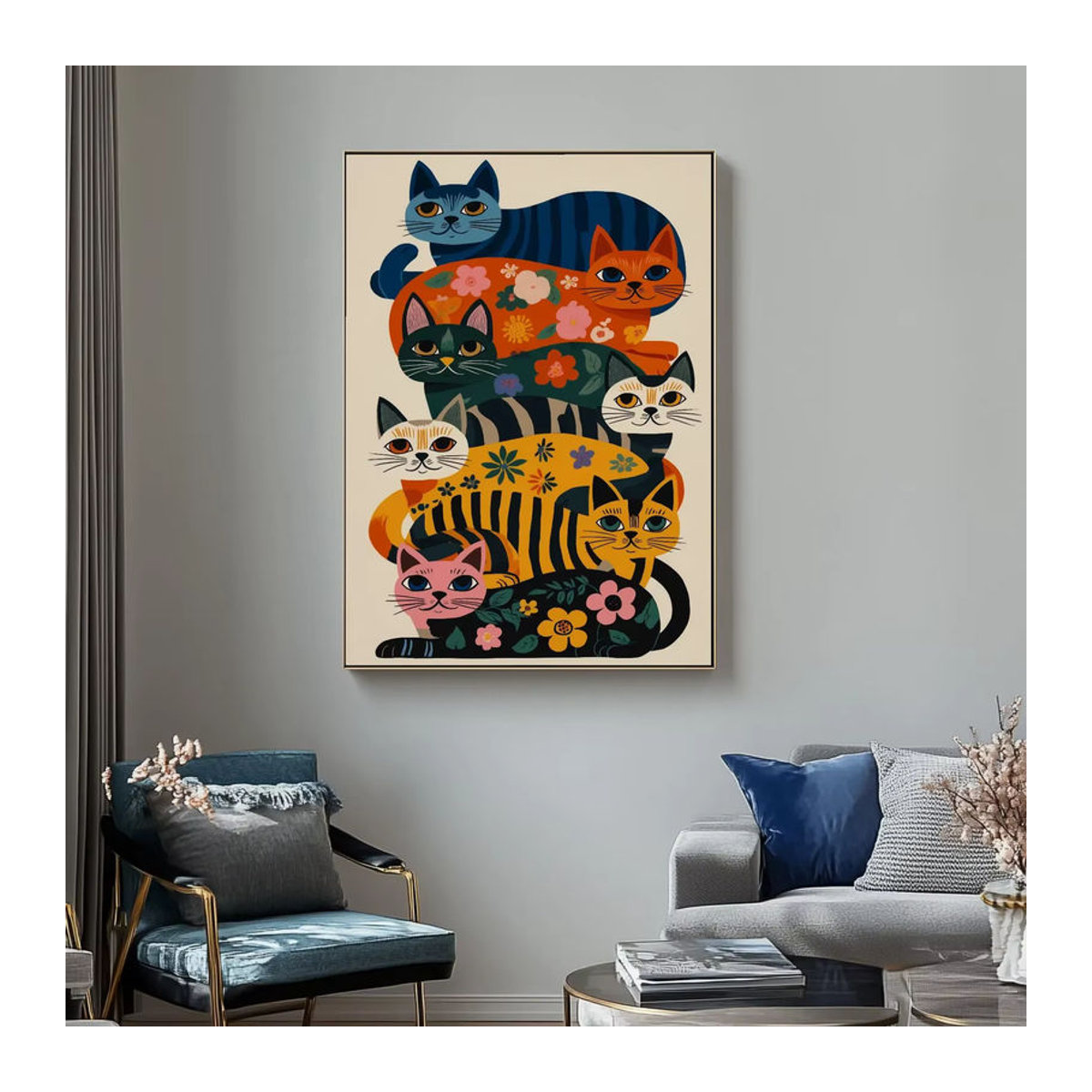 SHENCHEN Katzen-Wanddekoration mit floralem Design in Mehrfarbig, Bohemian Stil, Rechteckiges Holzposter im Hochformat - Bild 6