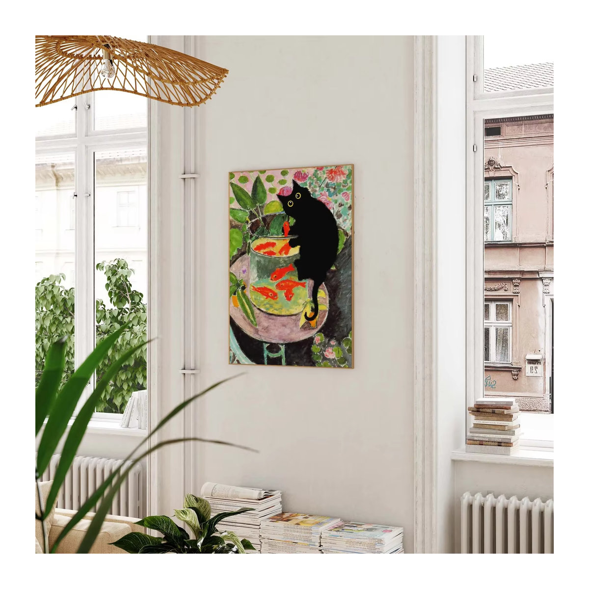 SHENCHEN Matisse Goldfisch mit Katzenposter Wandkunst in Schwarz und Gold mit floralem Design - Bild 4