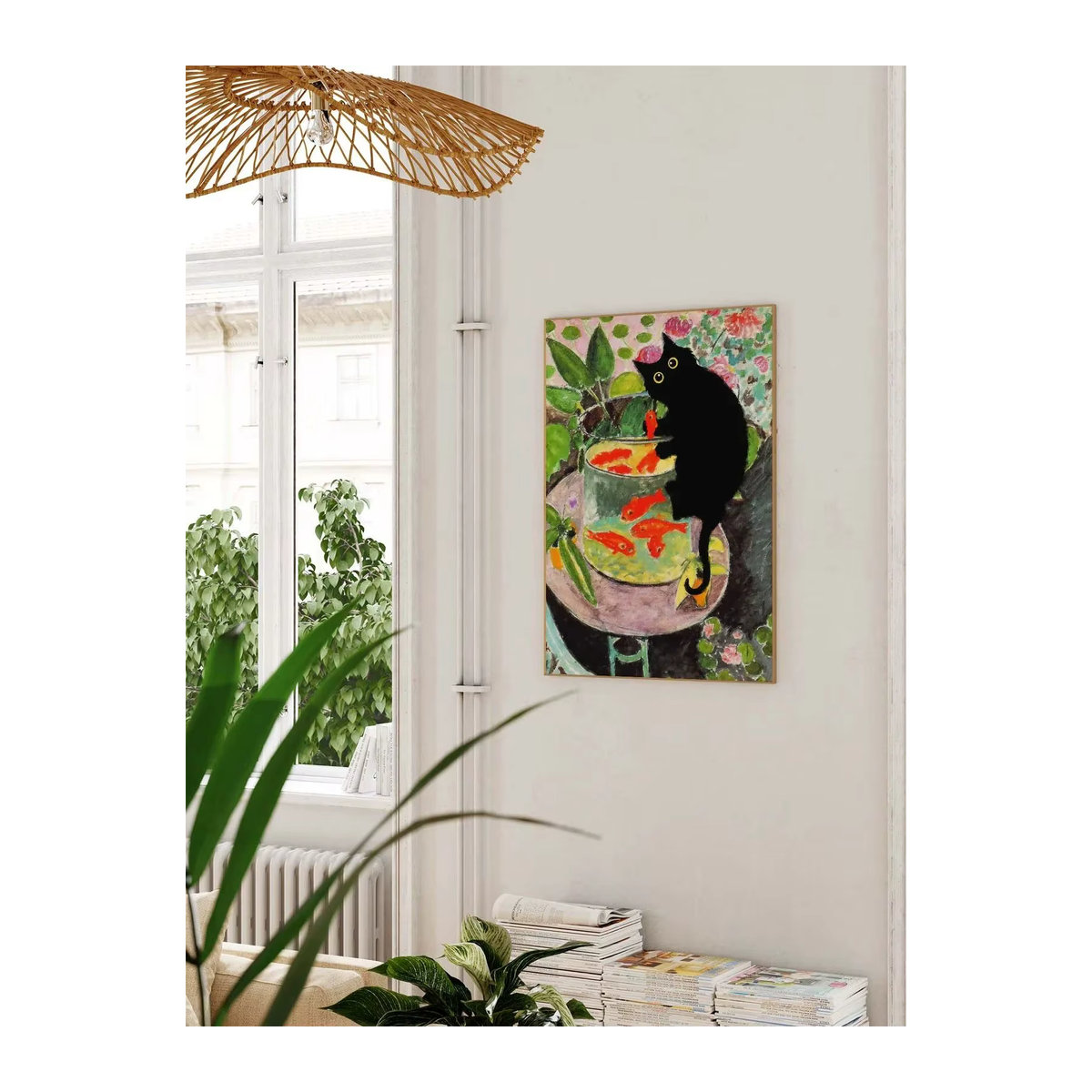 SHENCHEN Matisse Goldfisch mit Katzenposter Wandkunst in Schwarz und Gold mit floralem Design - Bild 6