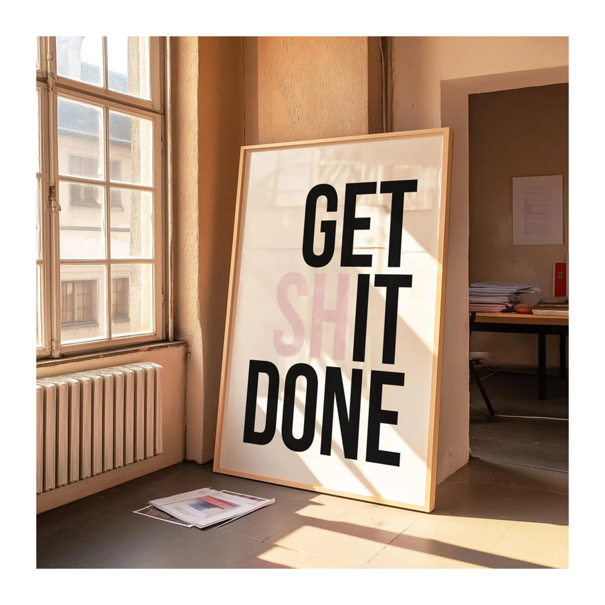 SHENCHEN Motivationsplakat mit Typografie in Weiß, minimalistische Schreibtischdekoration aus Papier und Holz, stehend, Hochformat - Bild 2