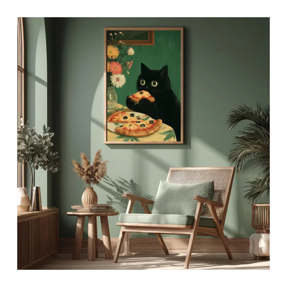 SHENCHEN Wandkunst Schwarze Katzen Illustration auf Papier im Holzrahmen, Mehrfarbiges Poster für die Wandmontage im Hochformat - Bild 3