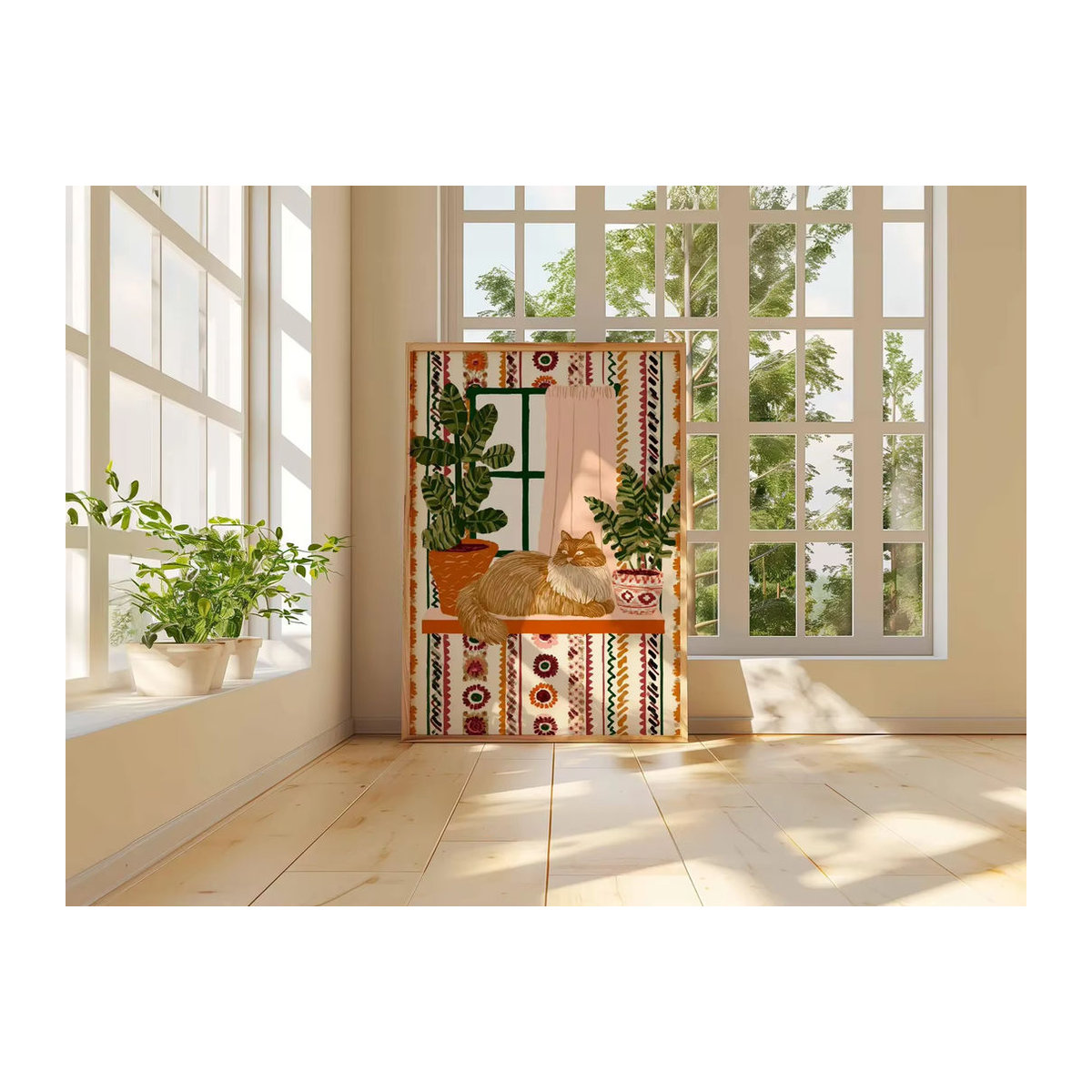 SHENCHEN Wandkunstdruck Ginger Cat Boho Botanisches Poster mit Pflanzen in Mehrfarbig - Bild 3
