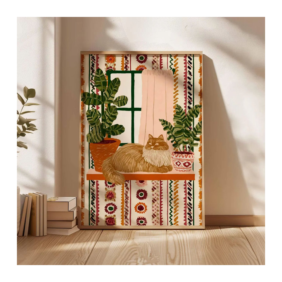 SHENCHEN Wandkunstdruck Ginger Cat Boho Botanisches Poster mit Pflanzen in Mehrfarbig - Bild 4