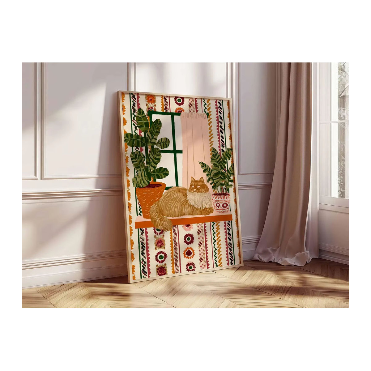 SHENCHEN Wandkunstdruck Ginger Cat Boho Botanisches Poster mit Pflanzen in Mehrfarbig - Bild 5