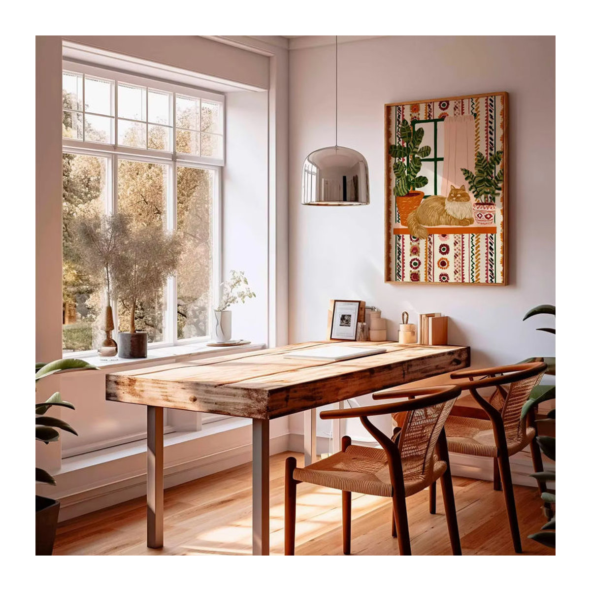 SHENCHEN Wandkunstdruck Ginger Cat Boho Botanisches Poster mit Pflanzen in Mehrfarbig - Bild 6