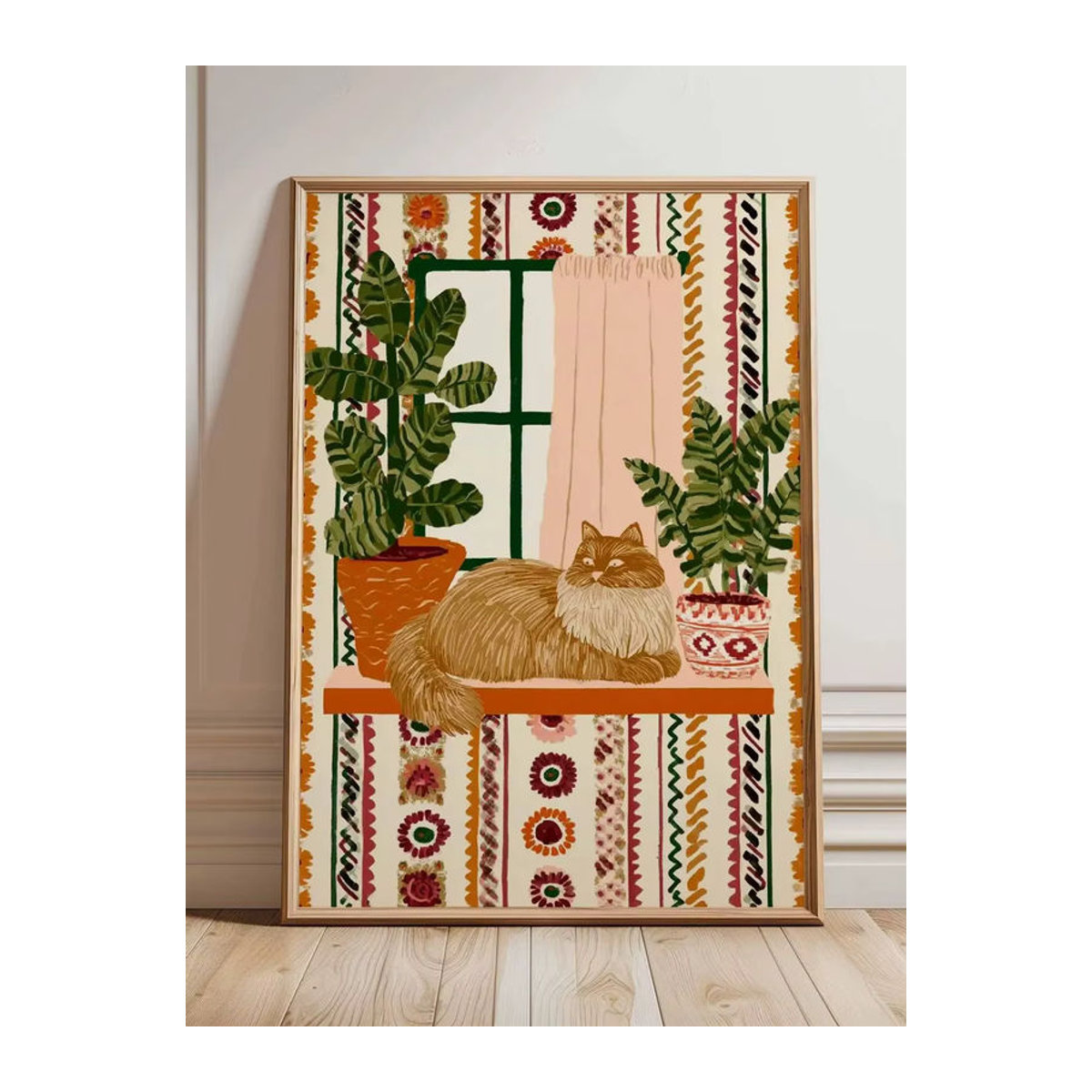 SHENCHEN Wandkunstdruck Ginger Cat Boho Botanisches Poster mit Pflanzen in Mehrfarbig - Bild 7