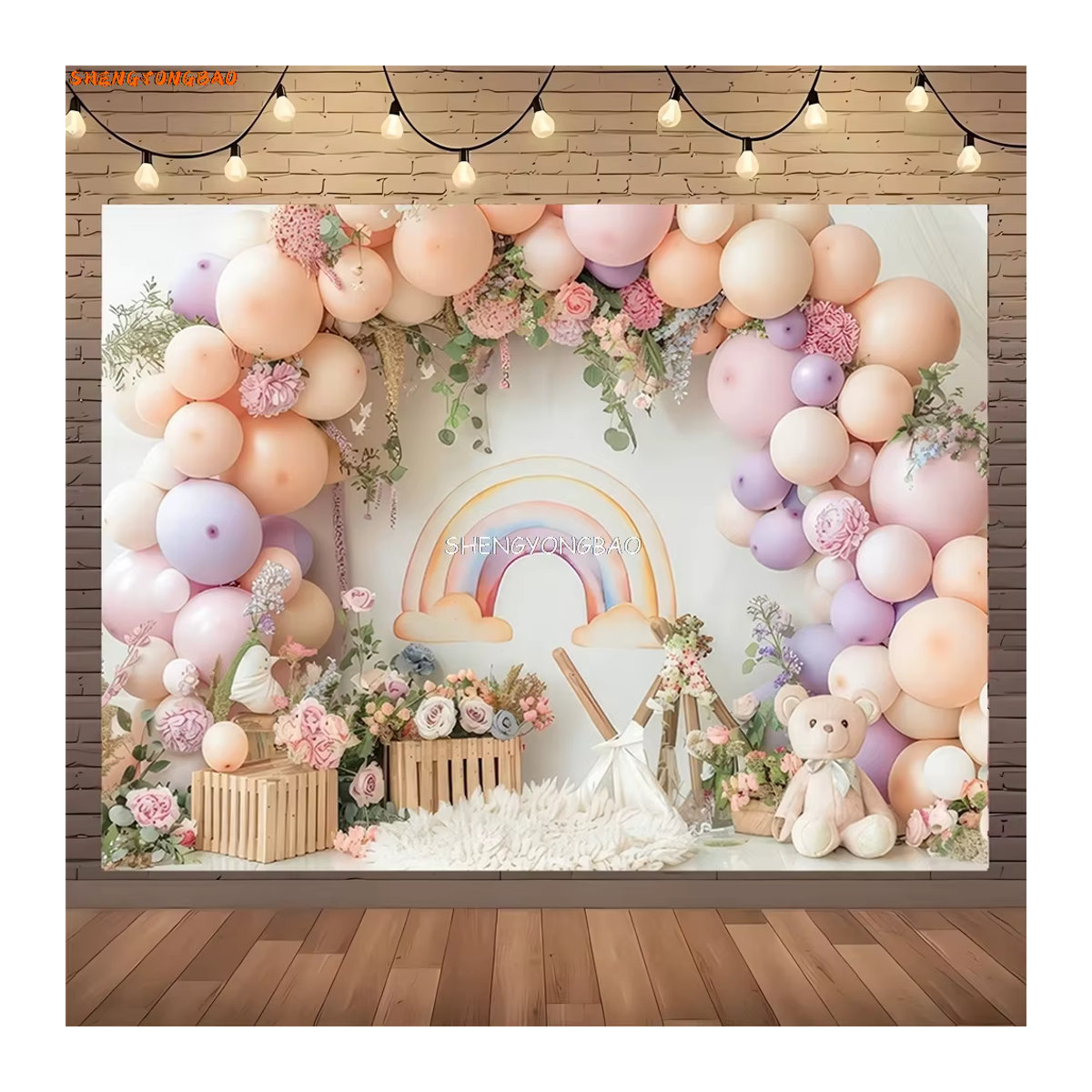 SHENGYONGBAO Fotohintergrund für Geburtstag und Baby Shower mit buntem Ballonbogen in Mehrfarbig - Bild 2