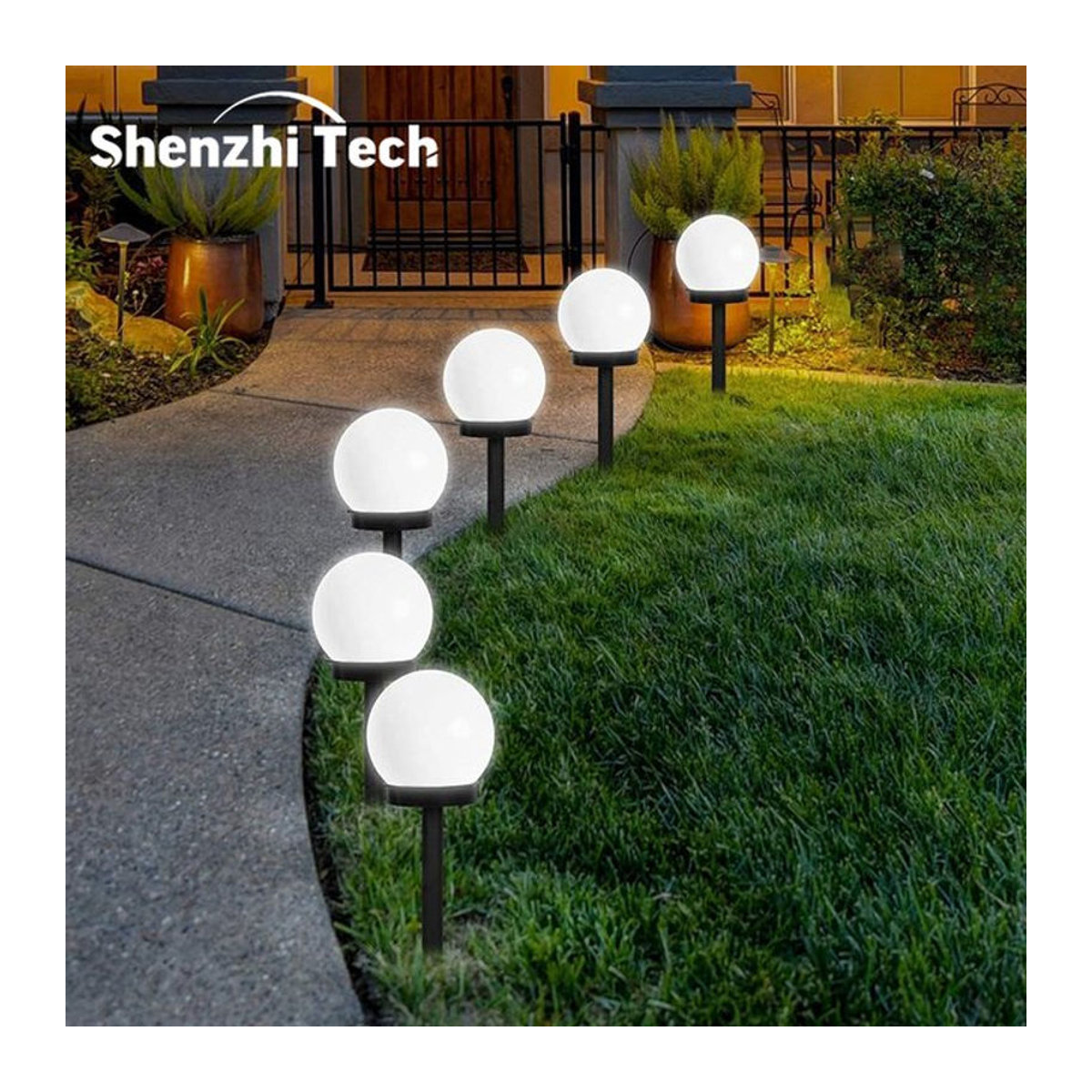 SHENZHITECH 2er Set Solar Outdoor LED Kugelleuchten Weiß Minimalistisch Wasserdichte Gartenbeleuchtung für Terrasse und Hof - Bild 1