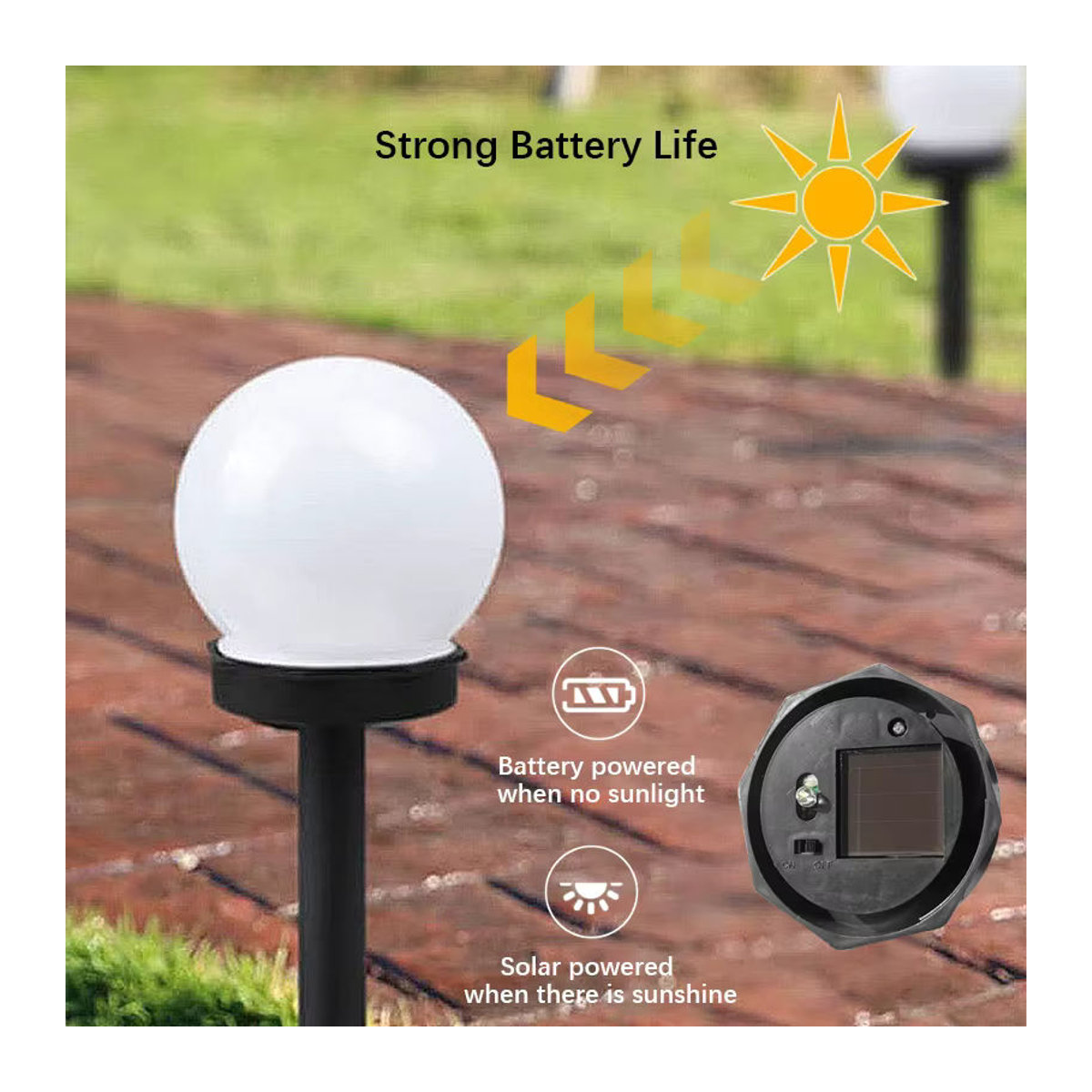 SHENZHITECH 2er Set Solar Outdoor LED Kugelleuchten Weiß Minimalistisch Wasserdichte Gartenbeleuchtung für Terrasse und Hof - Bild 3