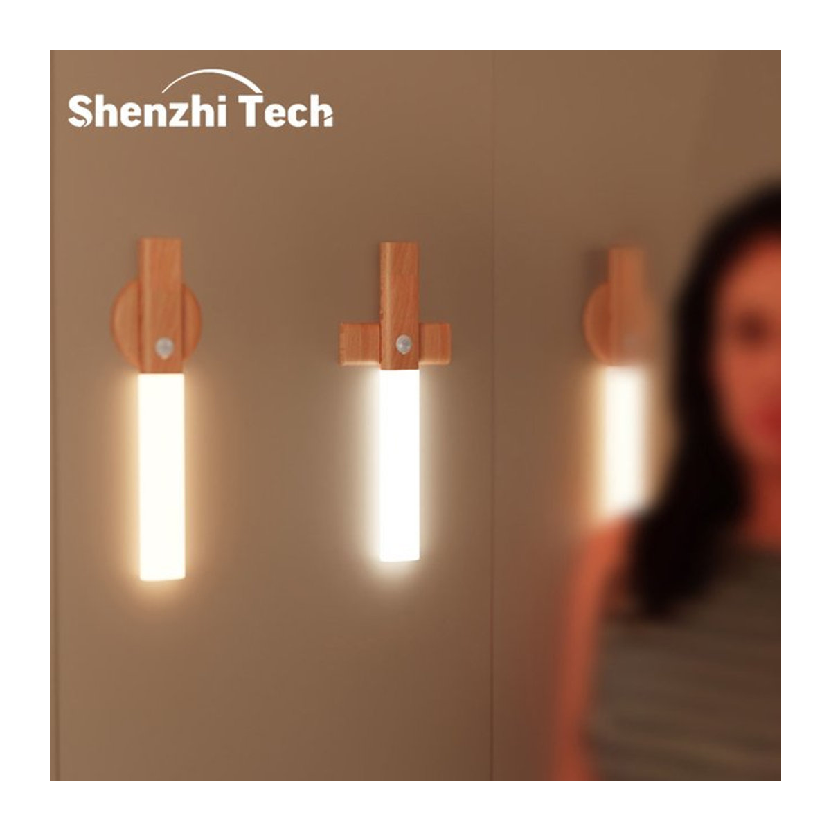 SHENZHITECH LED Nachtlicht aus Holz in Natur mit magnetischer USB Wandlampe für Küche, Schrank und Treppe - Bild 1
