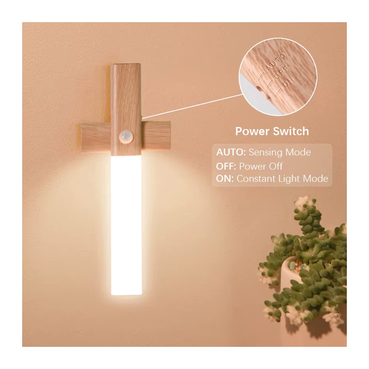 SHENZHITECH LED Nachtlicht aus Holz in Natur mit magnetischer USB Wandlampe für Küche, Schrank und Treppe - Bild 2