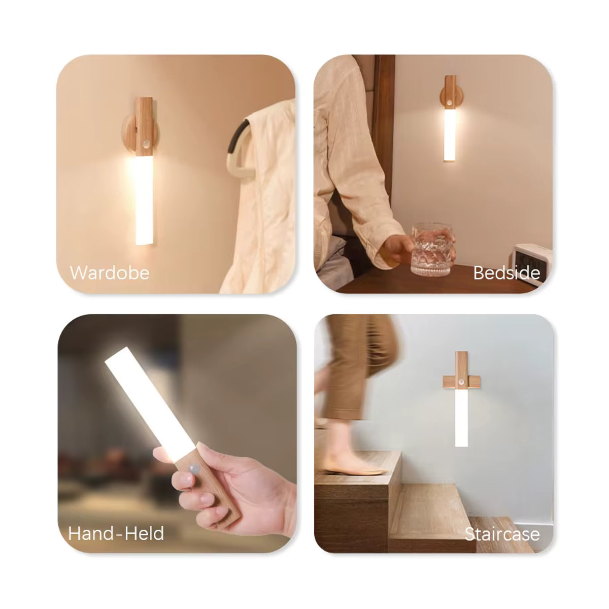 SHENZHITECH LED Nachtlicht aus Holz in Natur mit magnetischer USB Wandlampe für Küche, Schrank und Treppe - Bild 4