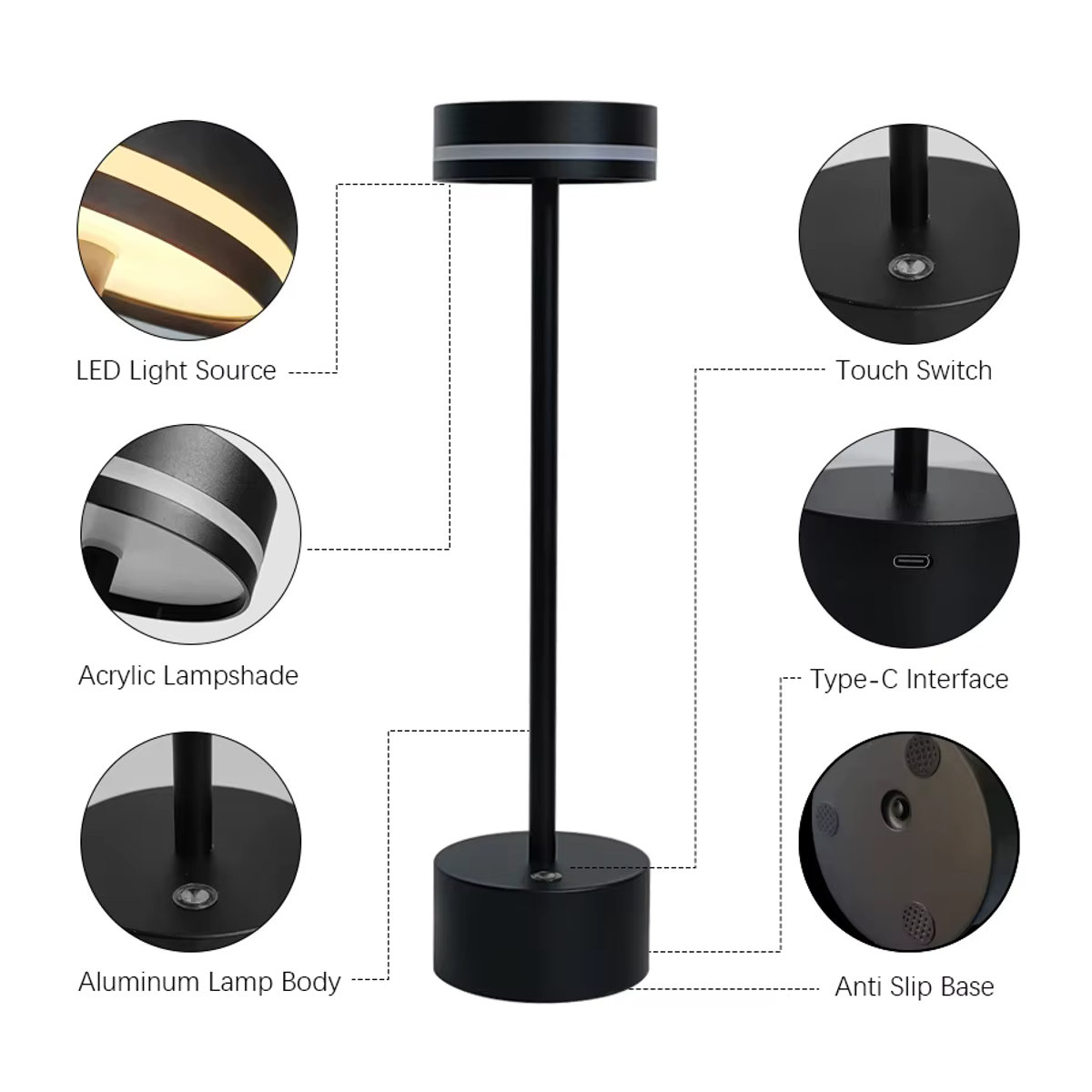 SHENZHITECH LED Nachtlicht und Schreibtischleuchte aus Aluminium in Schwarz mit einstellbarer Helligkeit - Bild 3