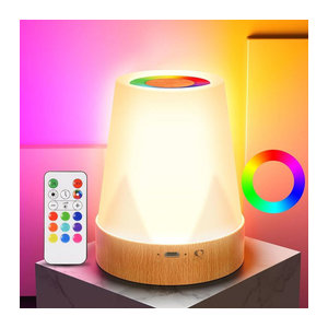 SHENZHITECH LED Nachttischlampe mit 13 Farben und Fernbedienung, wiederaufladbare RGB-Atmosphärenlampe aus Holz in Bunt, minimalistisches Design für Schlafzimmer und Wohnzimmer