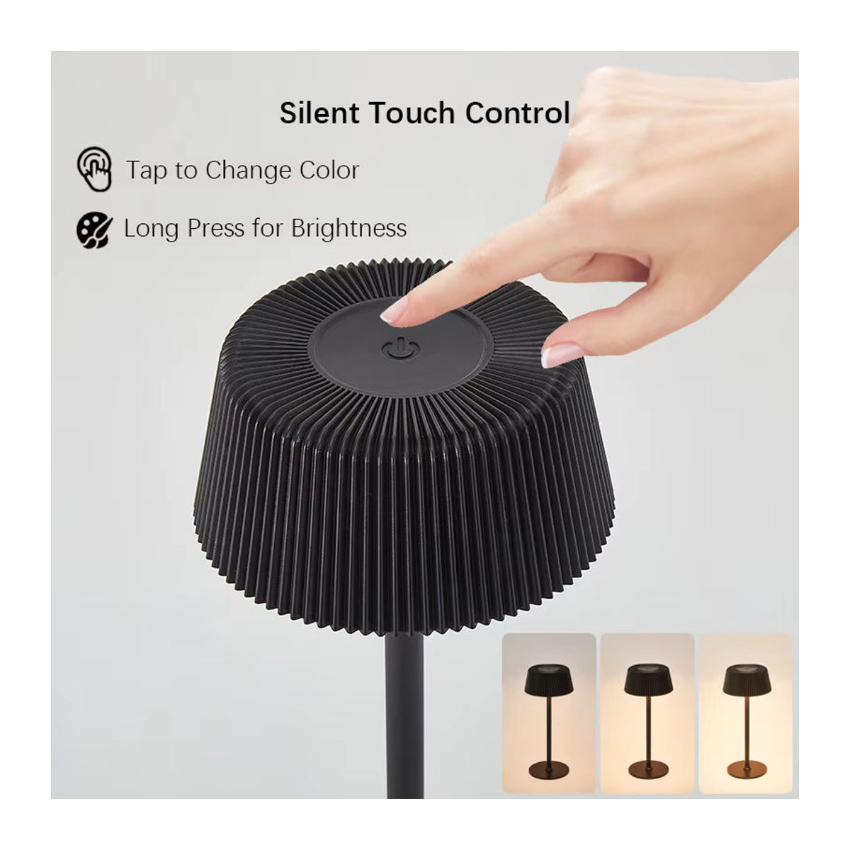 SHENZHITECH LED-Tischlampe aus Acryl mit Touch-Funktion, kabellos und wiederaufladbar, in Schwarz oder Weiß - Bild 3