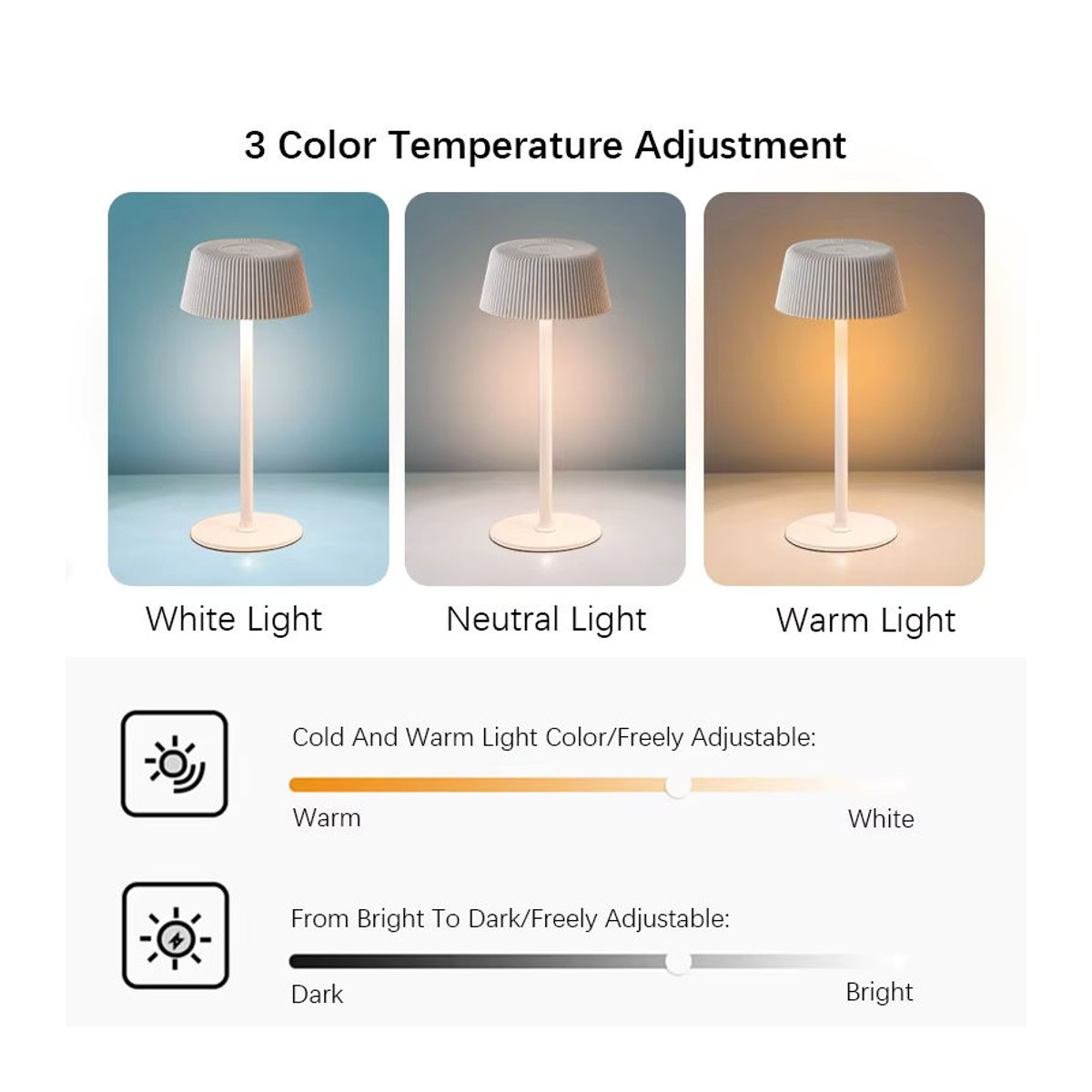 SHENZHITECH LED-Tischlampe aus Acryl mit Touch-Funktion, kabellos und wiederaufladbar, in Schwarz oder Weiß - Bild 4