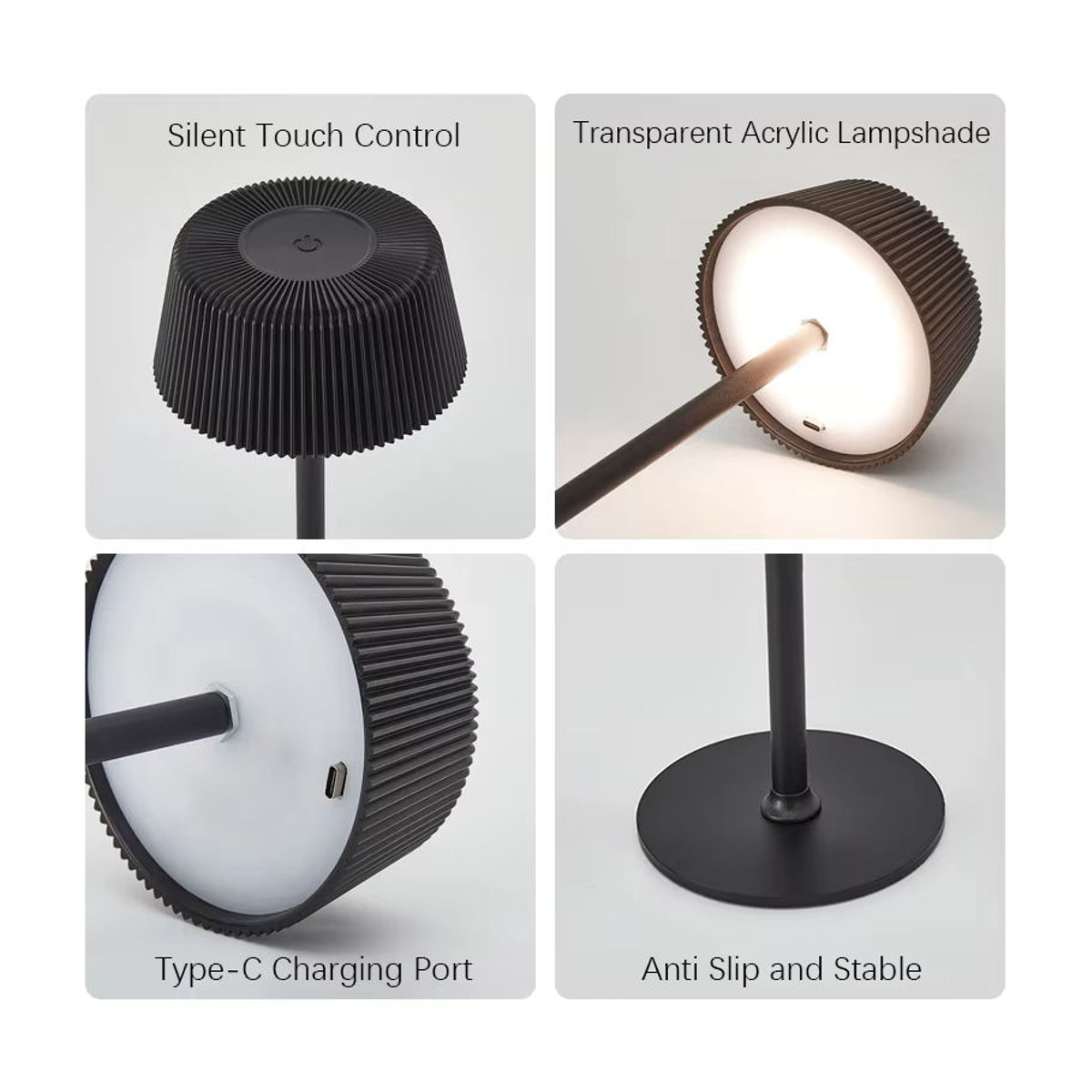 SHENZHITECH LED-Tischlampe aus Acryl mit Touch-Funktion, kabellos und wiederaufladbar, in Schwarz oder Weiß - Bild 5