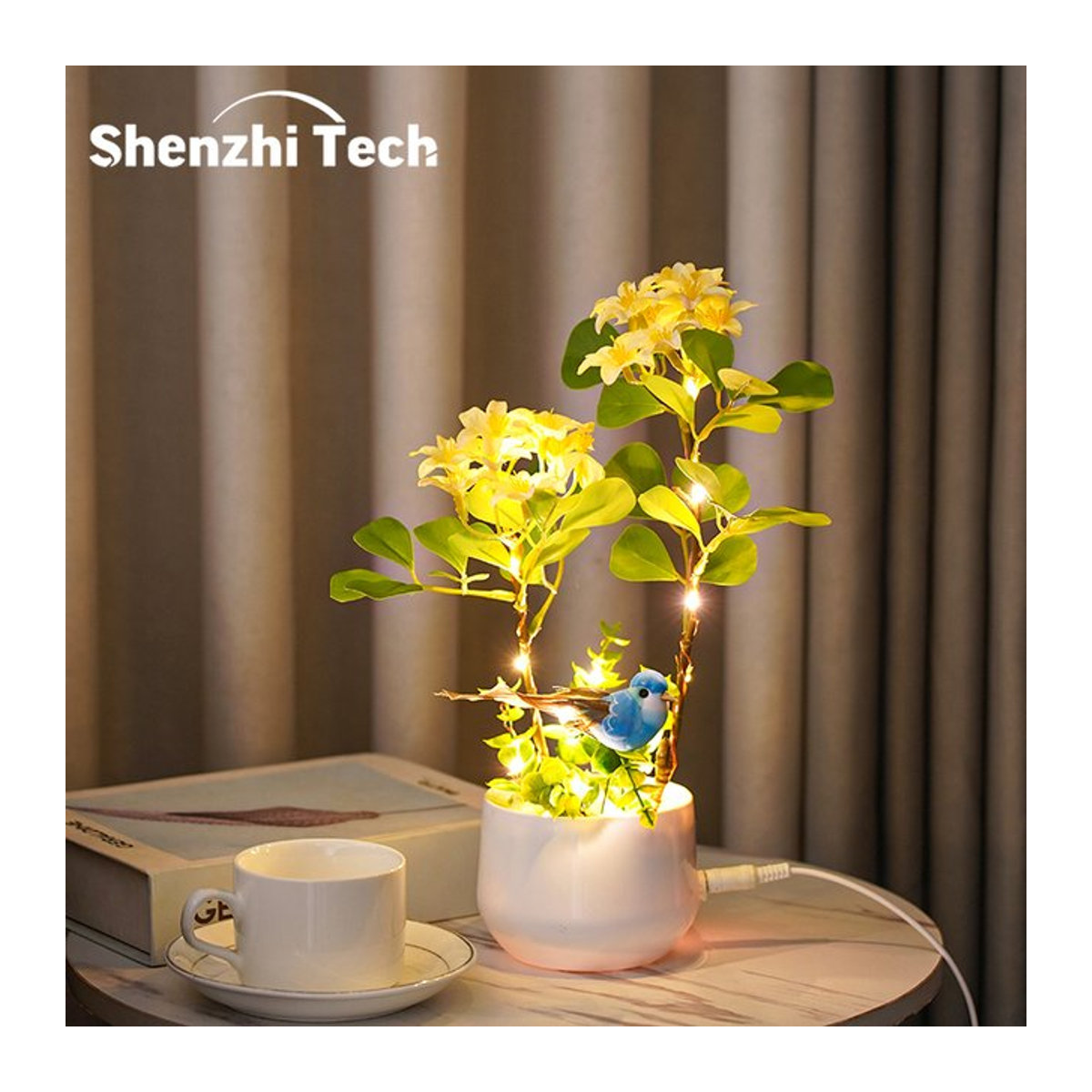 SHENZHITECH LED-Tischlampe aus Keramik mit buntem Blumen- und Vogelmotiv - Bild 1