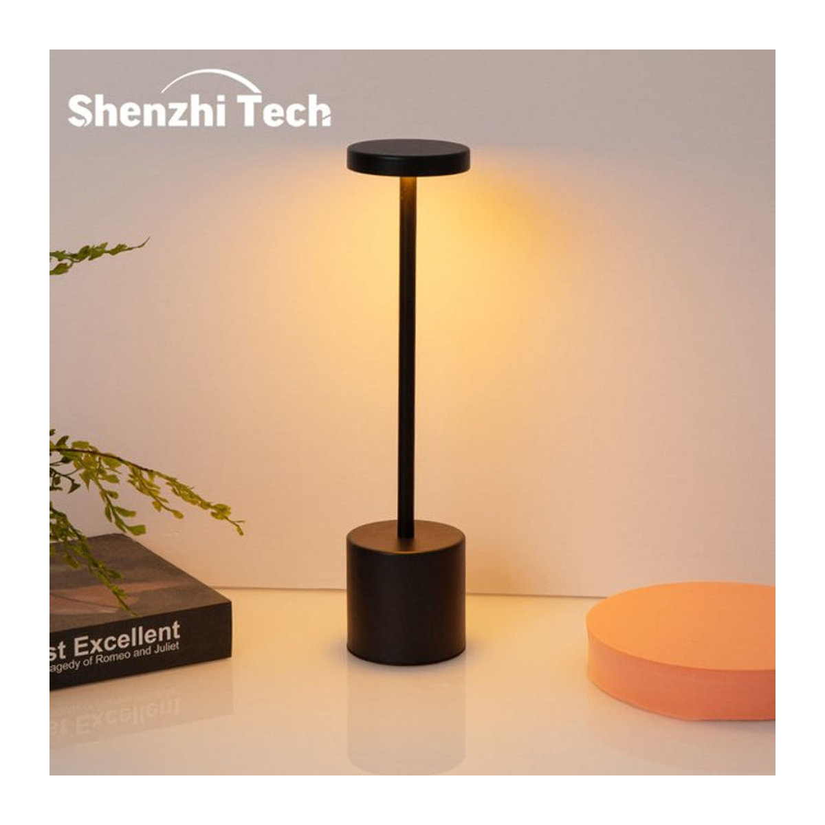 SHENZHITECH LED Tischlampe mit Touch-Sensor in Schwarz, minimalistisches Design, 3 Farben einstellbar und wiederaufladbar - Bild 1