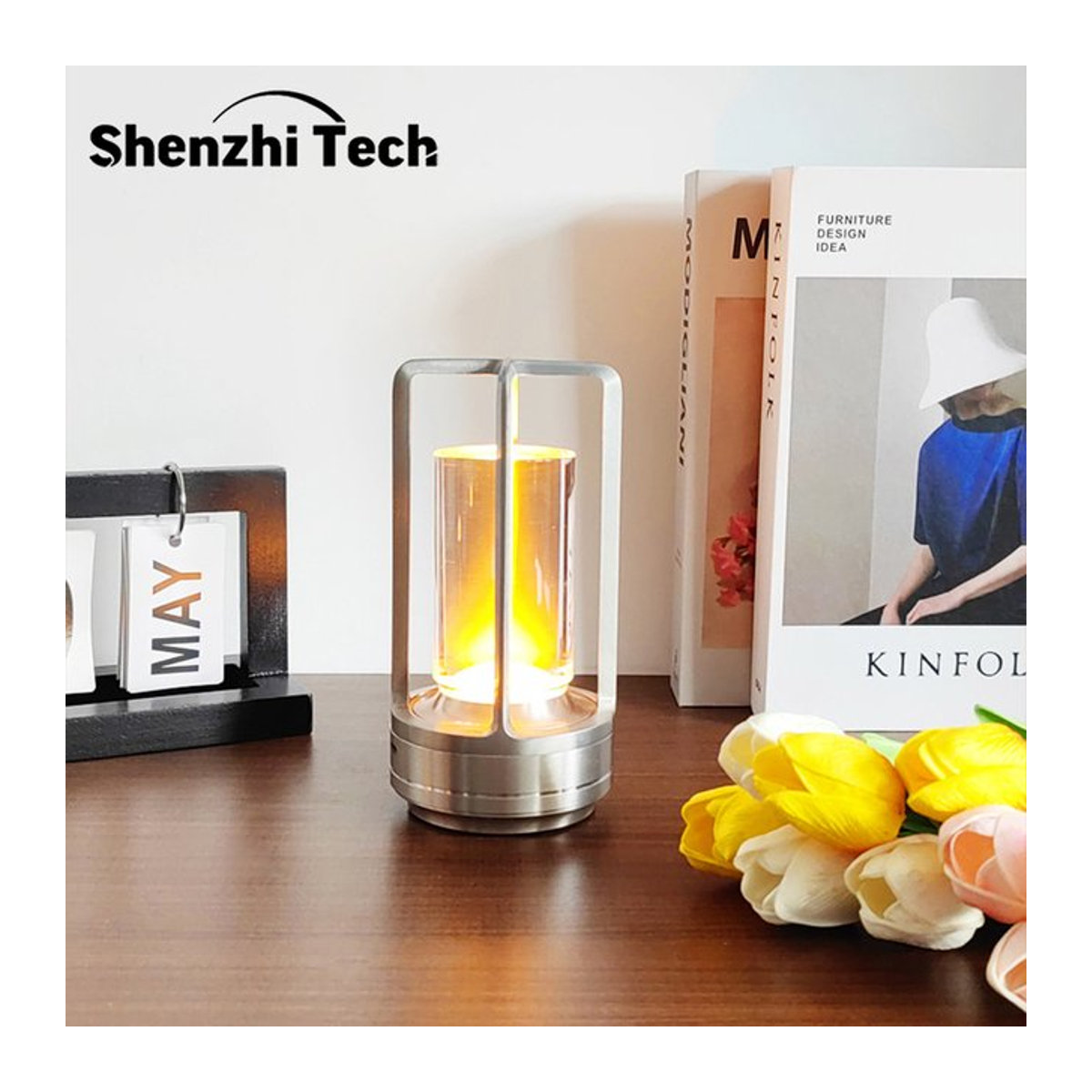 SHENZHITECH LED-Tischleuchte in Silber, dimmbare Schreibtischlampe mit Touch-Schalter und USB-Aufladung aus Metall - Bild 1