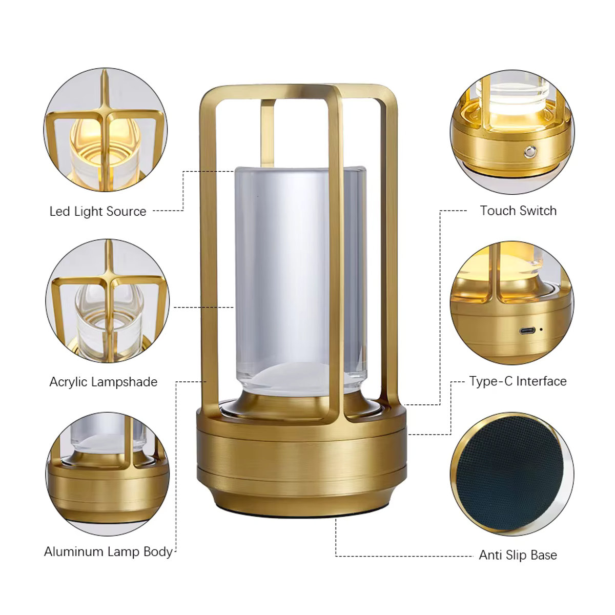 SHENZHITECH LED-Tischleuchte in Silber, dimmbare Schreibtischlampe mit Touch-Schalter und USB-Aufladung aus Metall - Bild 4