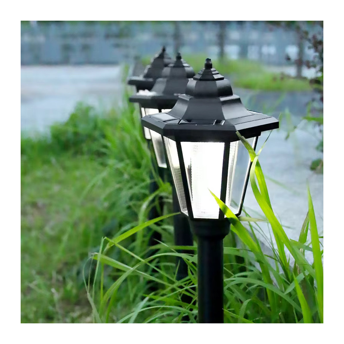 SHENZHITECH Retro Solar-LED-Wandleuchte in Schwarz, sechseckige IP65 wasserdichte Außenleuchte für Garten und Landschaftsbau - Bild 1