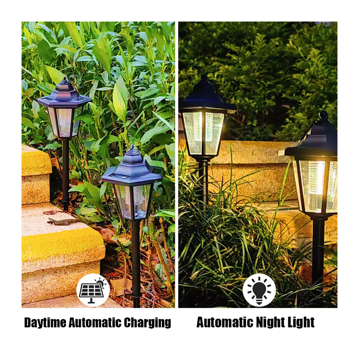 SHENZHITECH Retro Solar-LED-Wandleuchte in Schwarz, sechseckige IP65 wasserdichte Außenleuchte für Garten und Landschaftsbau - Bild 2