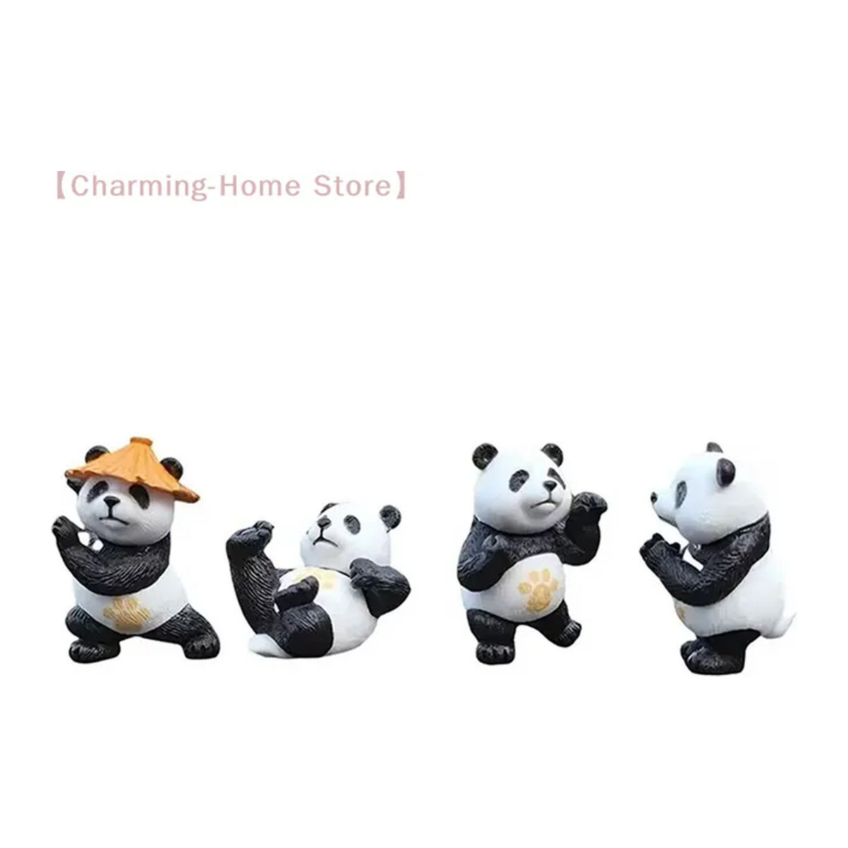 SHIDWJ Panda Auto-Ornamente Set aus Kunstharz, 4er-Set Dekoration in Weiß für Auto-Mittelkonsole und Schreibtisch - Bild 1