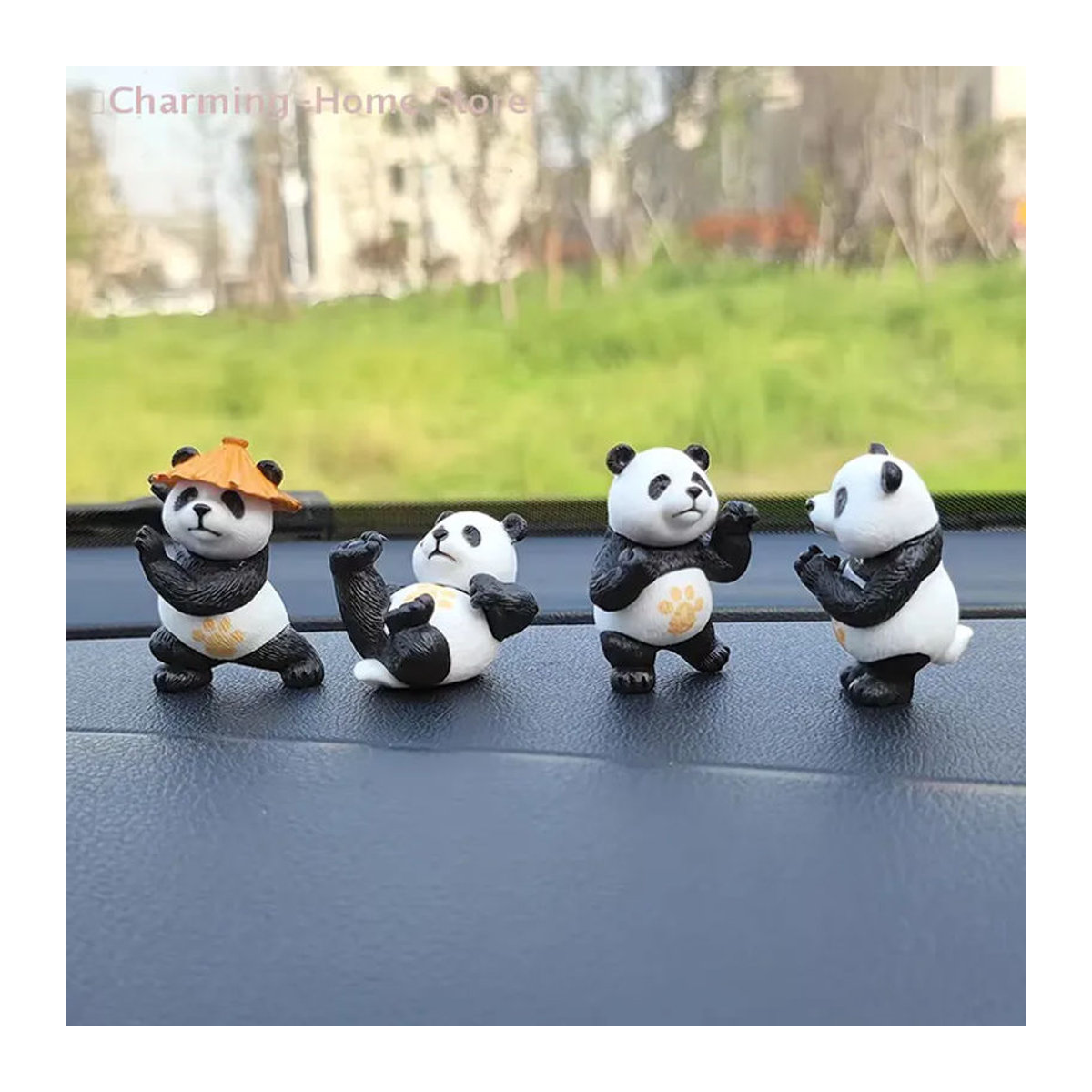 SHIDWJ Panda Auto-Ornamente Set aus Kunstharz, 4er-Set Dekoration in Weiß für Auto-Mittelkonsole und Schreibtisch - Bild 2