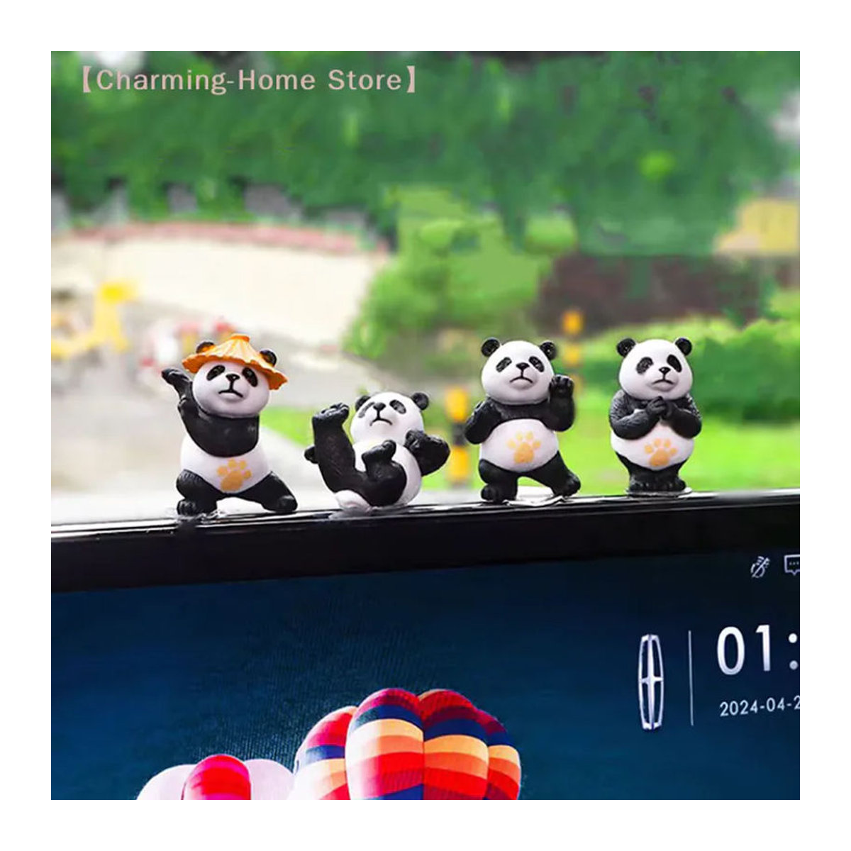 SHIDWJ Panda Auto-Ornamente Set aus Kunstharz, 4er-Set Dekoration in Weiß für Auto-Mittelkonsole und Schreibtisch - Bild 3