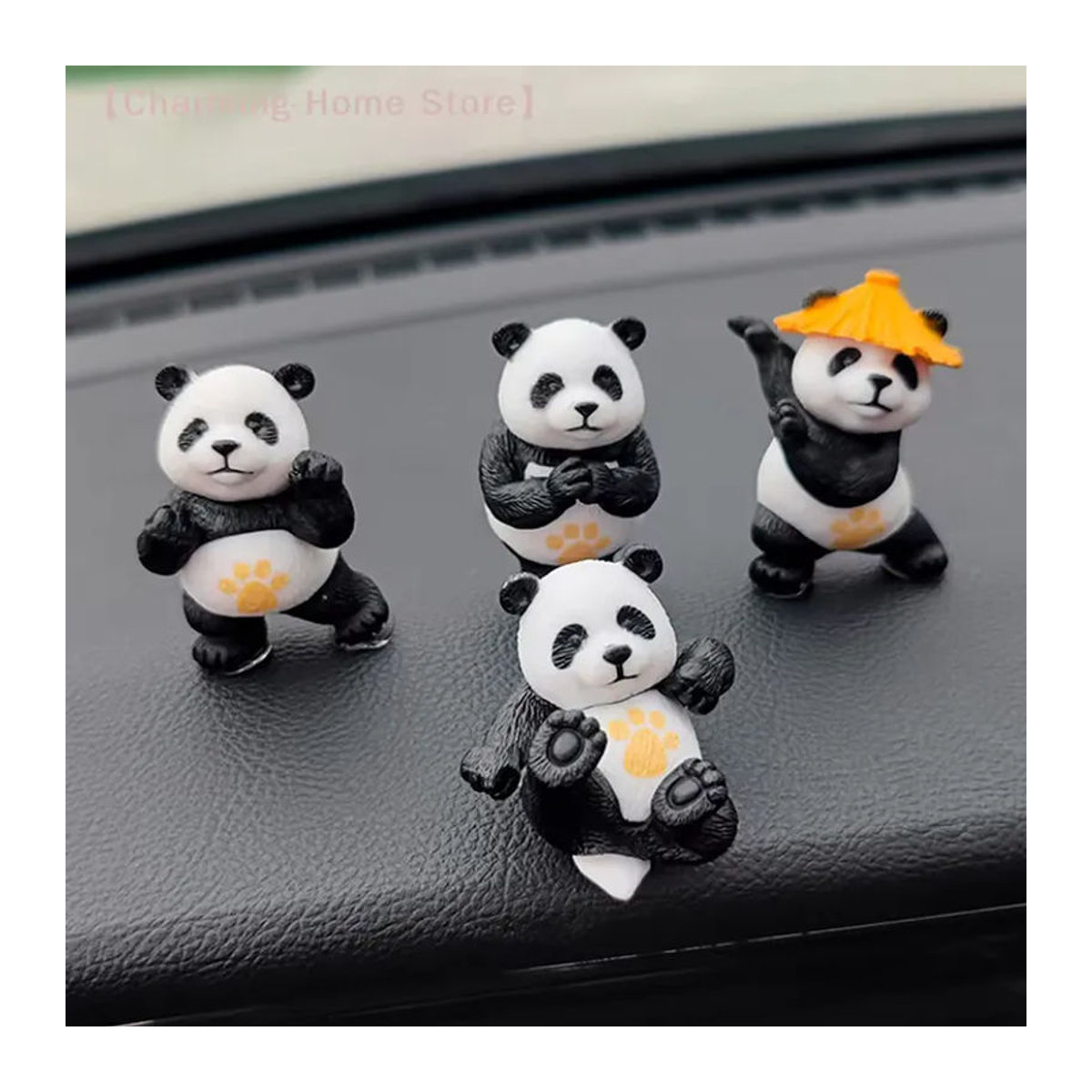 SHIDWJ Panda Auto-Ornamente Set aus Kunstharz, 4er-Set Dekoration in Weiß für Auto-Mittelkonsole und Schreibtisch - Bild 4