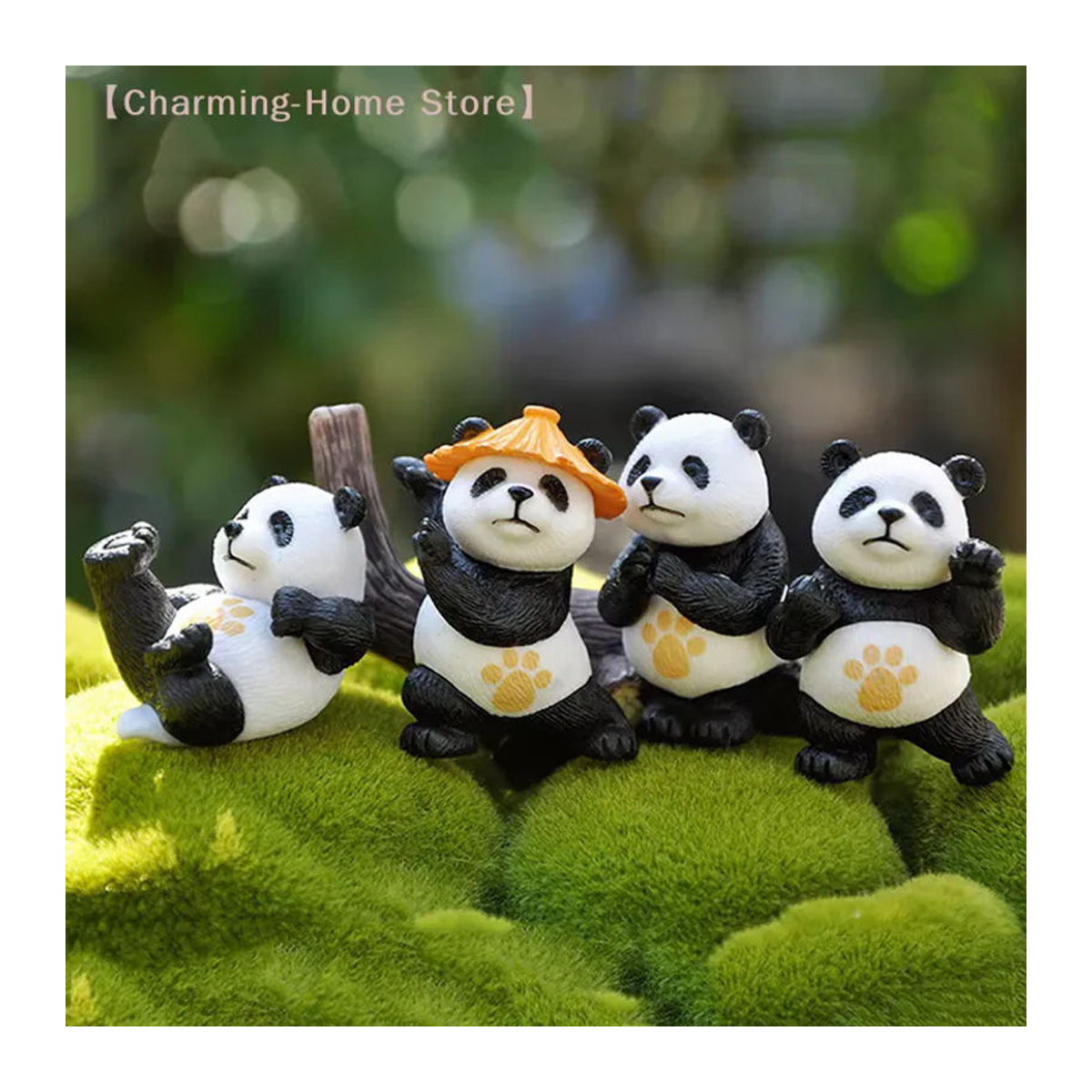 SHIDWJ Panda Auto-Ornamente Set aus Kunstharz, 4er-Set Dekoration in Weiß für Auto-Mittelkonsole und Schreibtisch - Bild 5