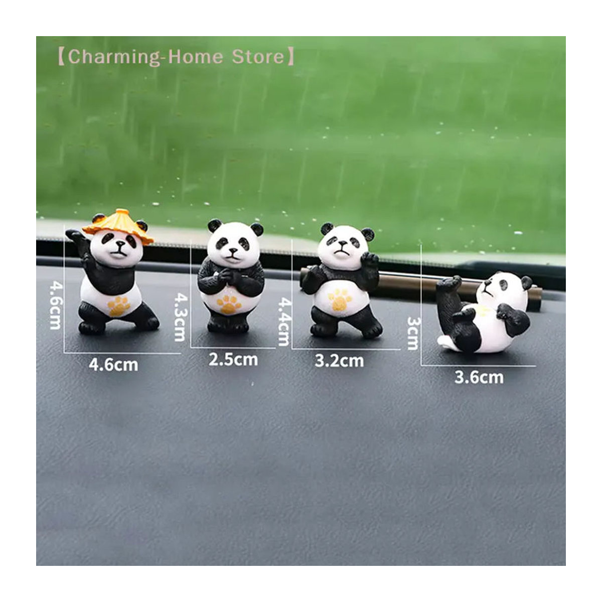 SHIDWJ Panda Auto-Ornamente Set aus Kunstharz, 4er-Set Dekoration in Weiß für Auto-Mittelkonsole und Schreibtisch - Bild 6