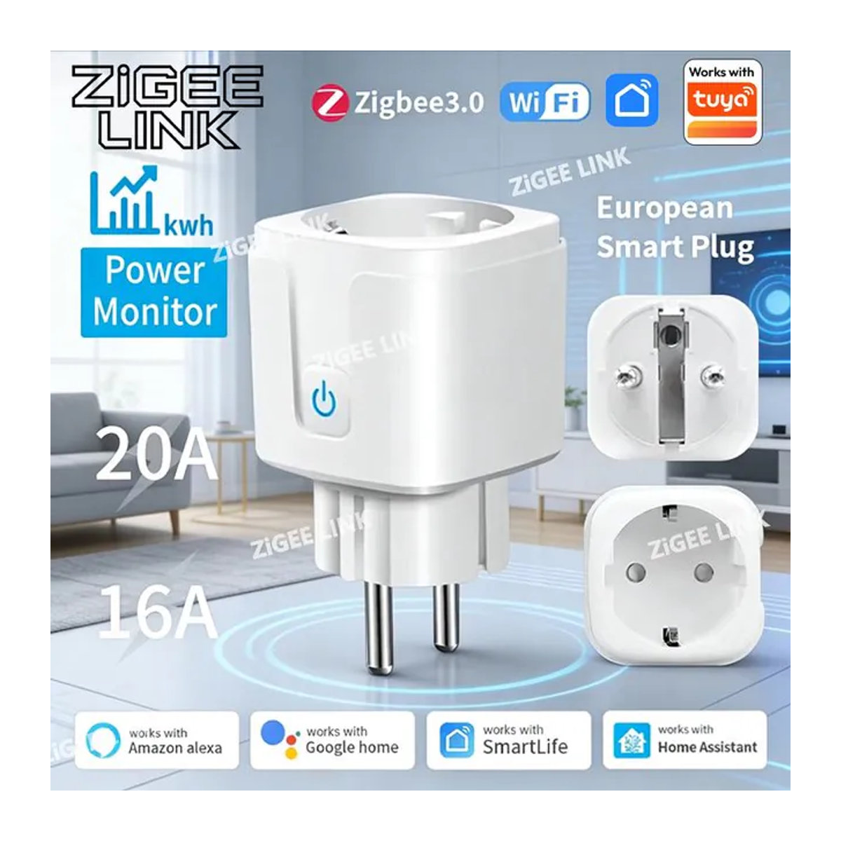 Shine-Tale Smart Steckdose mit Stromüberwachung und Zeitschaltuhr in Weiß, kompatibel mit WLAN oder Zigbee 3.0, Tuya, Alexa und Google Home - Bild 1