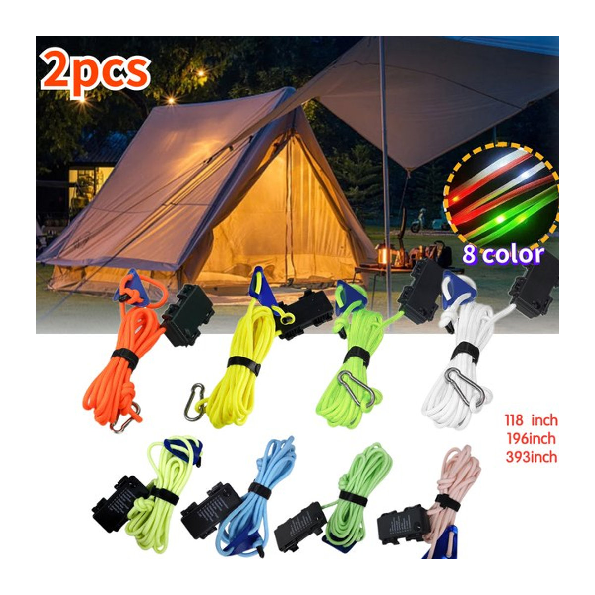 ShineTrip LED Camping Lichterkette als Warnlicht für Markisen und Zelte in Gelb oder Bunt - Bild 1