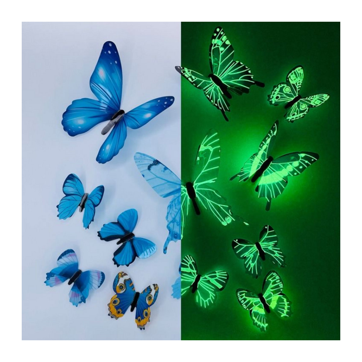 SHISHI 12er Set 3D Leucht Schmetterling Wandaufkleber in Mehrfarbig und Grün zur modernen Wanddekoration aus Kunststoff - Bild 1