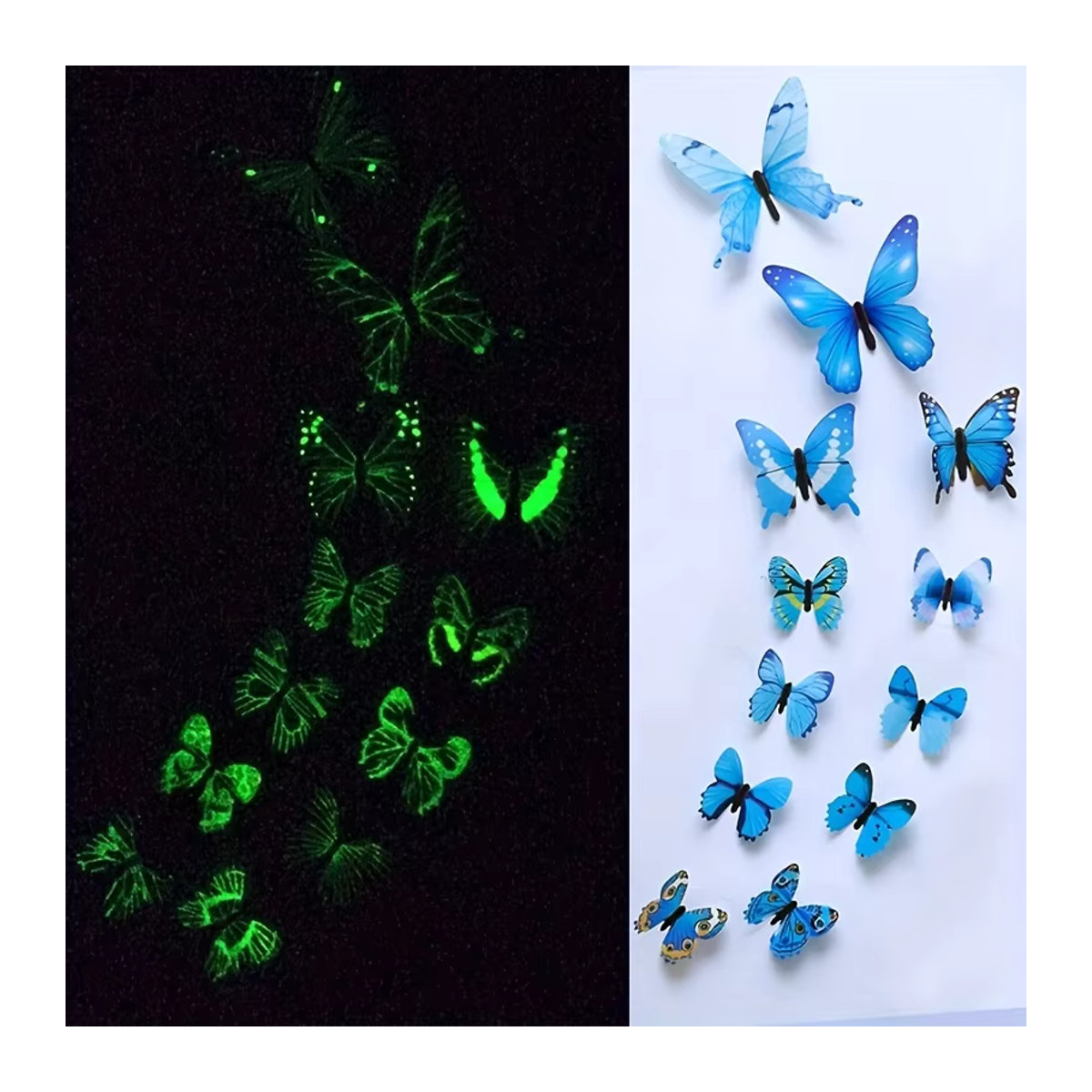 SHISHI 12er Set 3D Leucht Schmetterling Wandaufkleber in Mehrfarbig und Grün zur modernen Wanddekoration aus Kunststoff - Bild 2