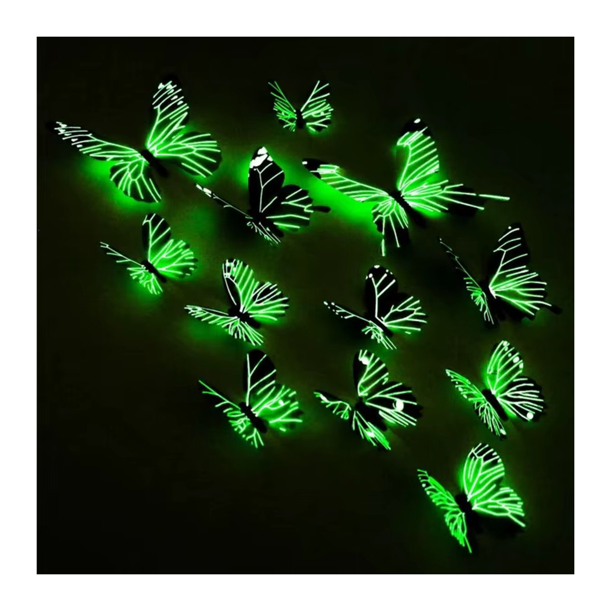 SHISHI 12er Set 3D Leucht Schmetterling Wandaufkleber in Mehrfarbig und Grün zur modernen Wanddekoration aus Kunststoff - Bild 3