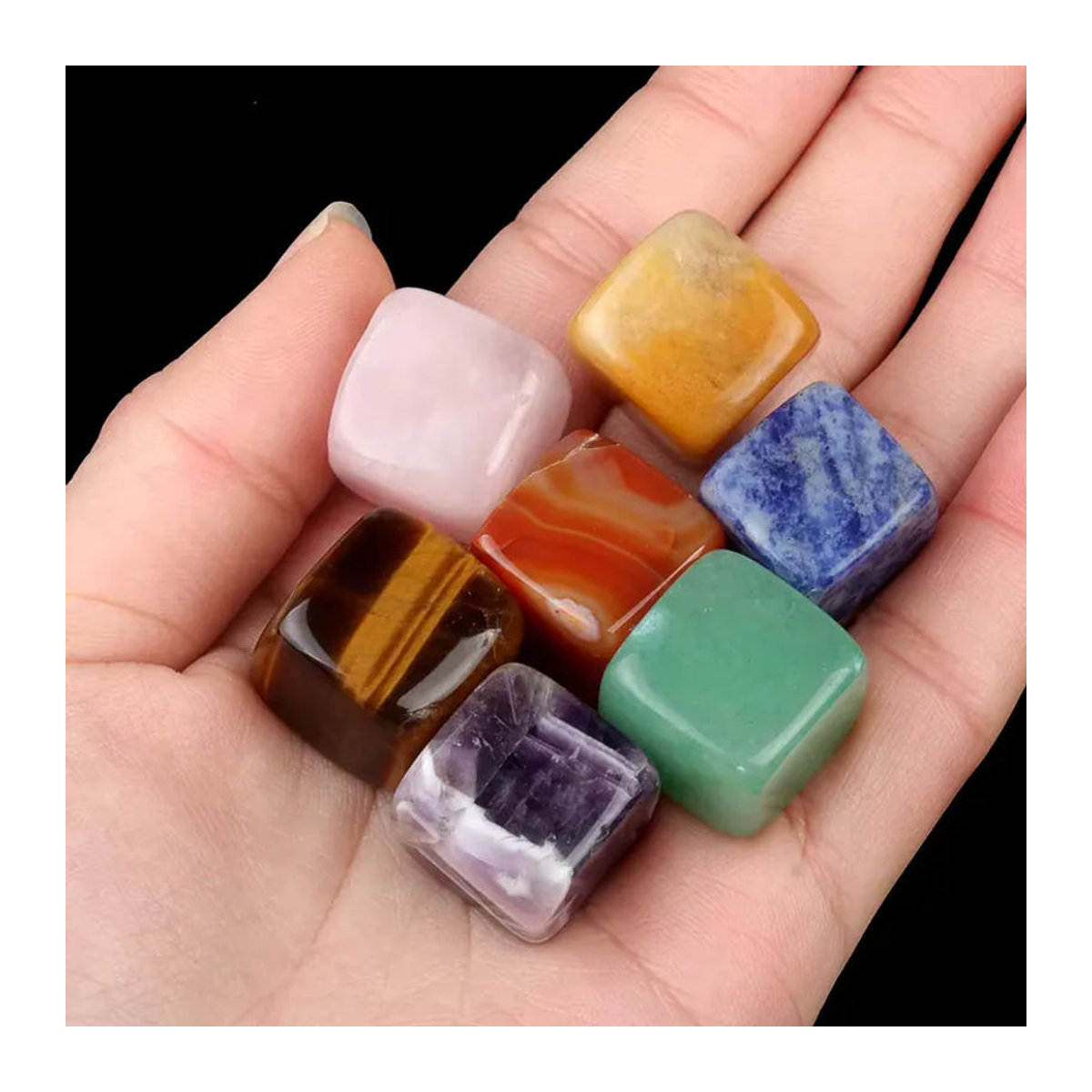 SHMAIZYH Chakra-Heilwürfel aus natürlichen Halbedelsteinen Lapis-Amethyst-Tigerauge in Blau und Mehrfarbig zur Dekoration - Bild 2
