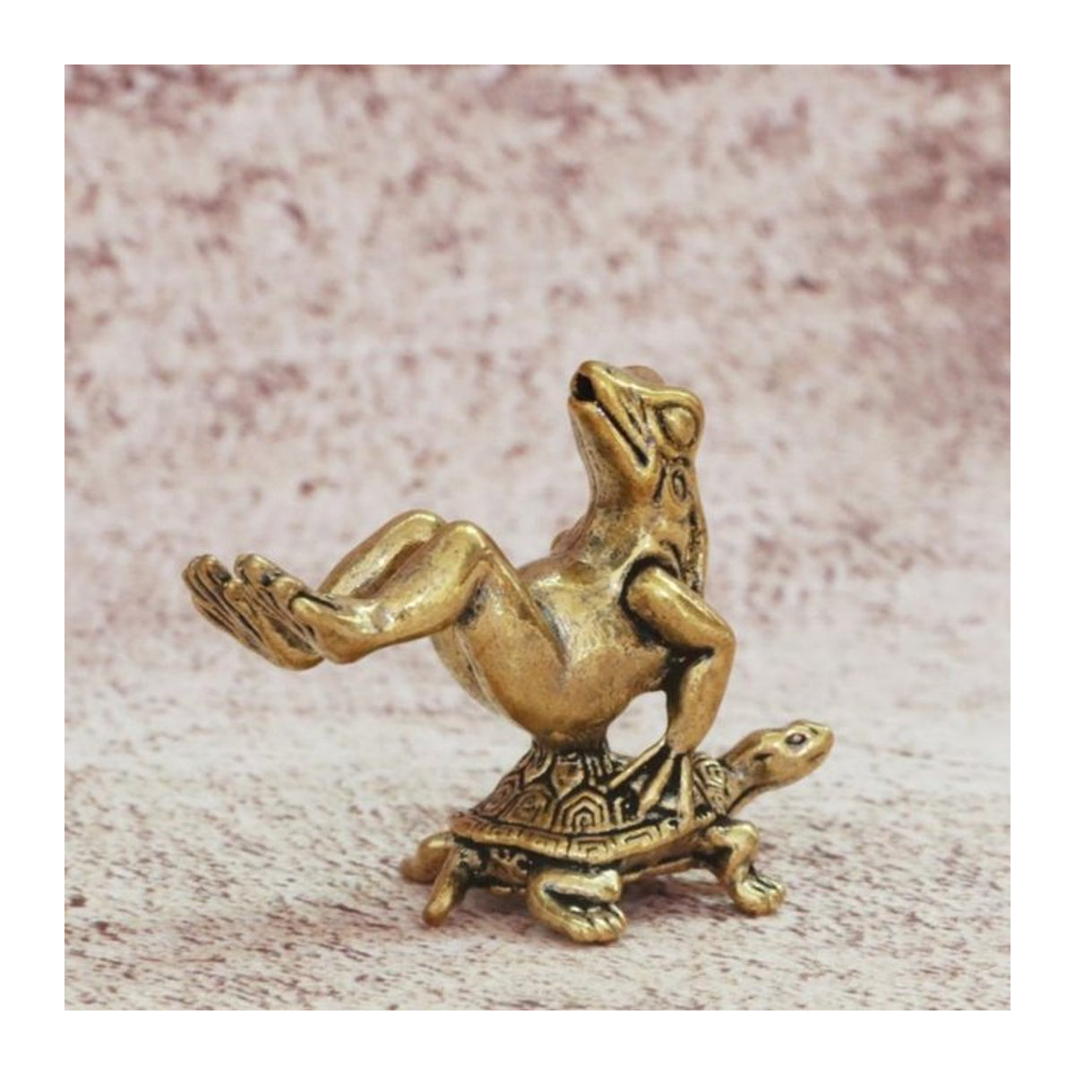 SHNGki Miniatur-Ornament Schildkröte und Frosch aus Kupfer und Gold für Teehaus und Heimdekor - Bild 1