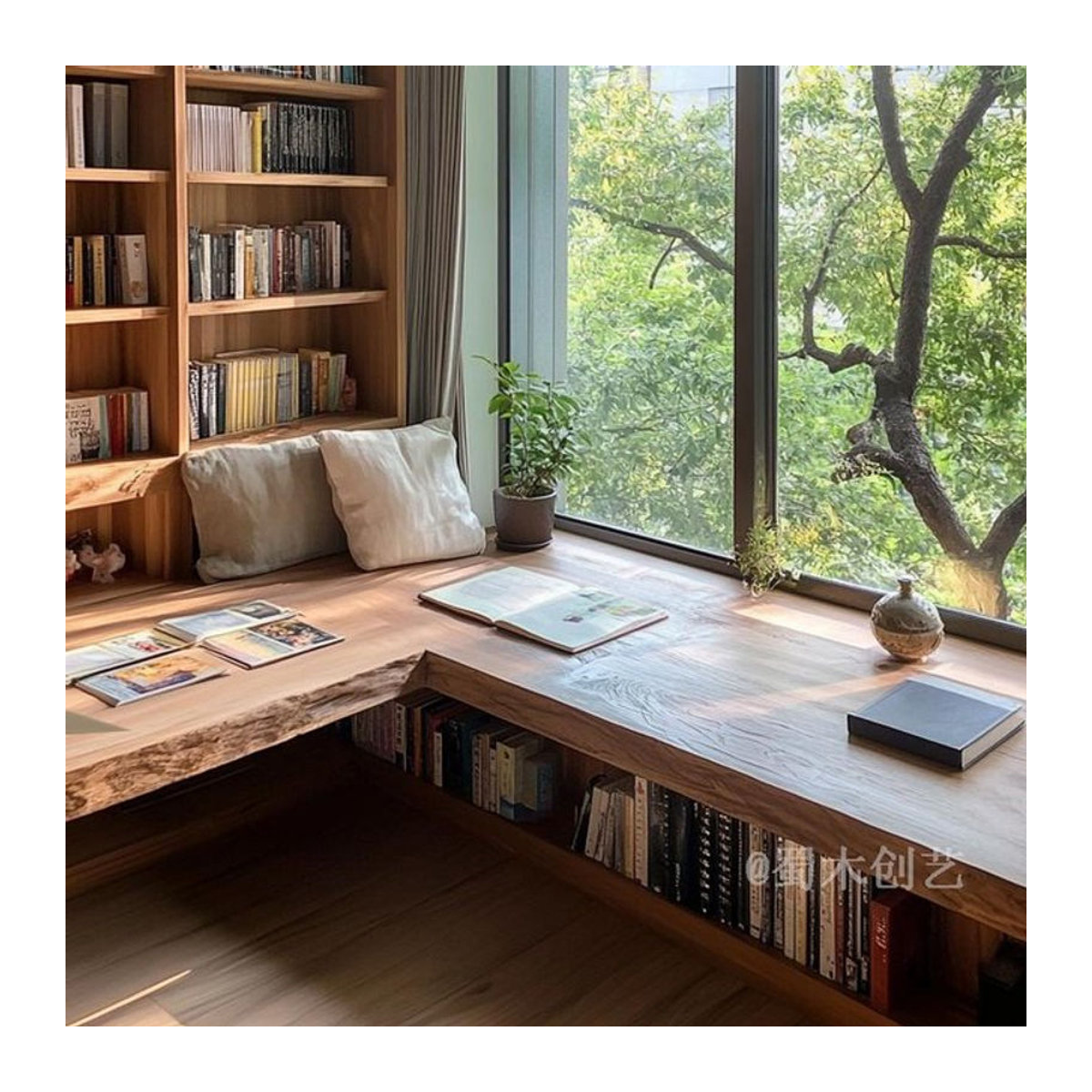 Shu Mu Chuangyi Eck-Schreibtischschrank aus Massivholz im Retro-Stil, Natur, freistehend - Bild 1