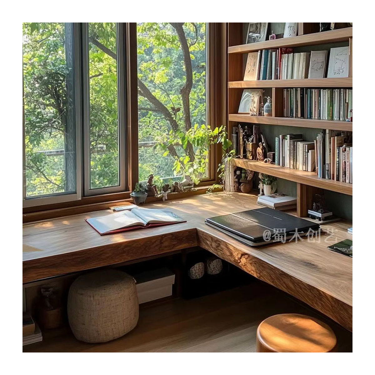 Shu Mu Chuangyi Eck-Schreibtischschrank aus Massivholz im Retro-Stil, Natur, freistehend - Bild 2
