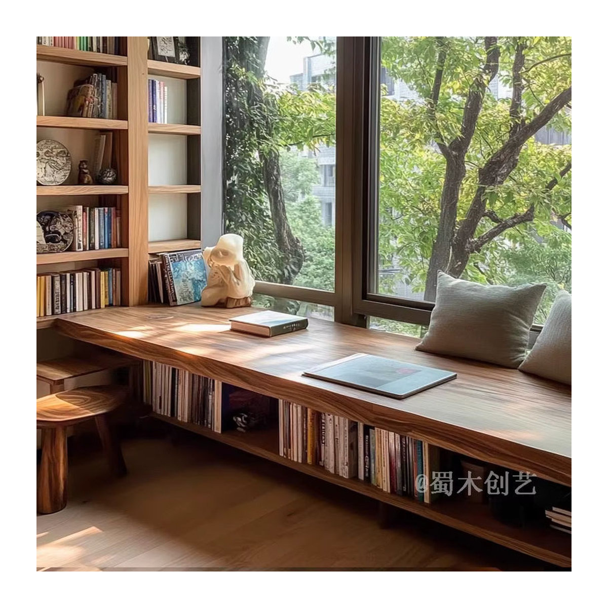 Shu Mu Chuangyi Eck-Schreibtischschrank aus Massivholz im Retro-Stil, Natur, freistehend - Bild 3